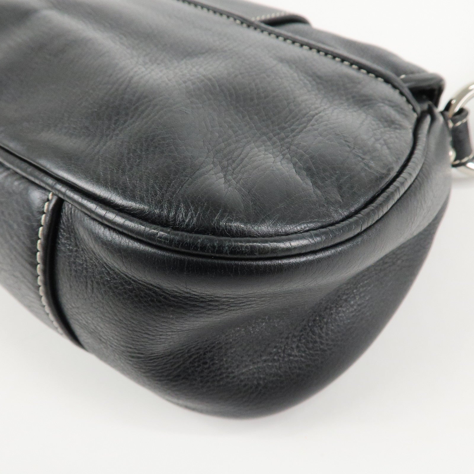 Christian Dior CD Logo Leather Shoulder Bag Hand Bag Black Used