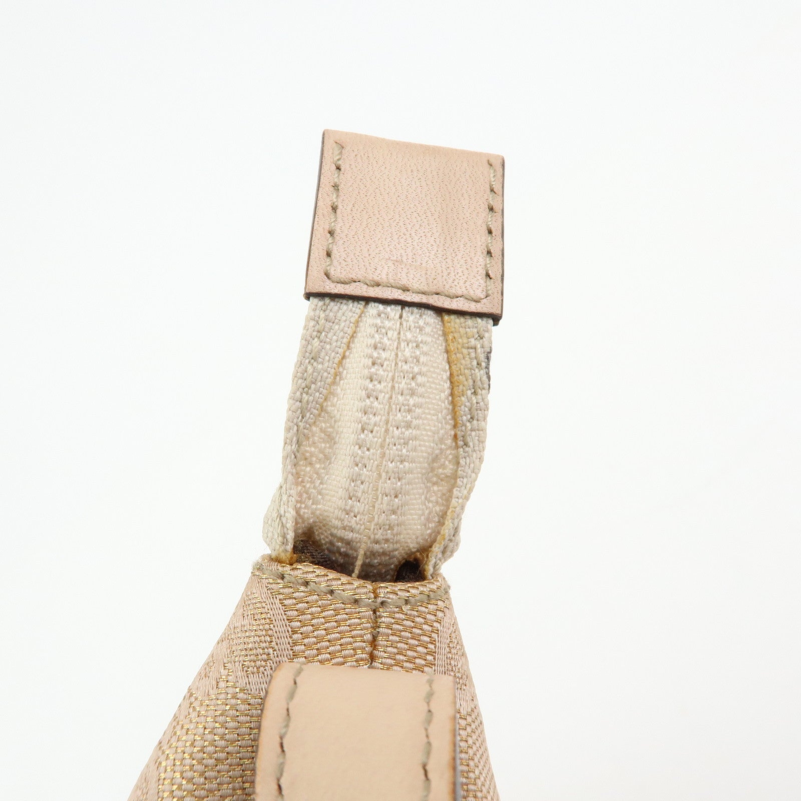GUCCI GG Canvas Leather Hand Bag Pouch Beige Pink 190393