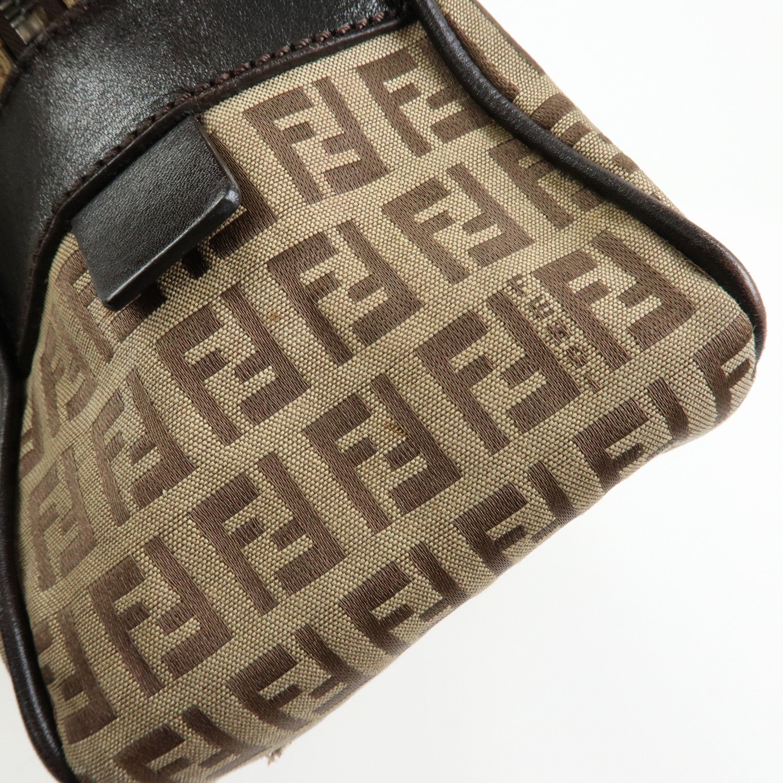FENDI Zucchino Canvas Leather Boston Bag Shoulder Bag Beige 8BN005