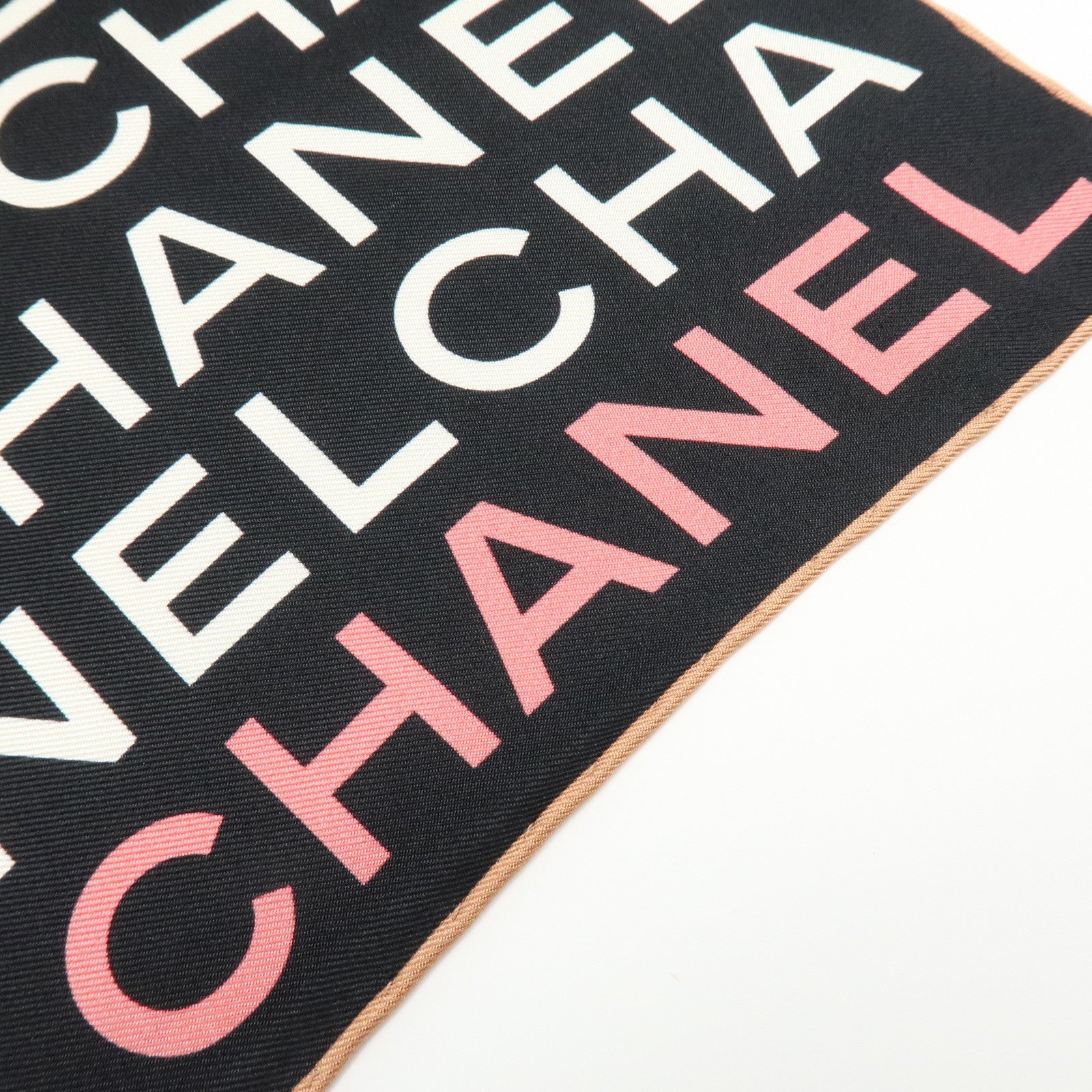 CHANEL COCO Mark Silk 100% Scarf CHANEL Lettering Gradation Black Pink