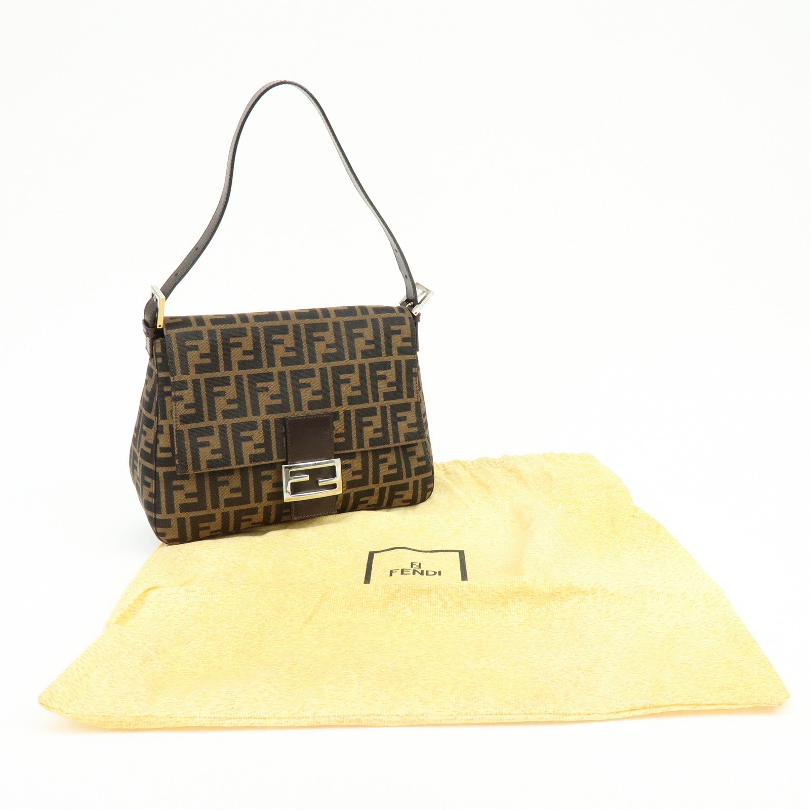 FENDI Mamma Baguette Zucca Canvas Leather Shoulder Bag Hand Bag 26325
