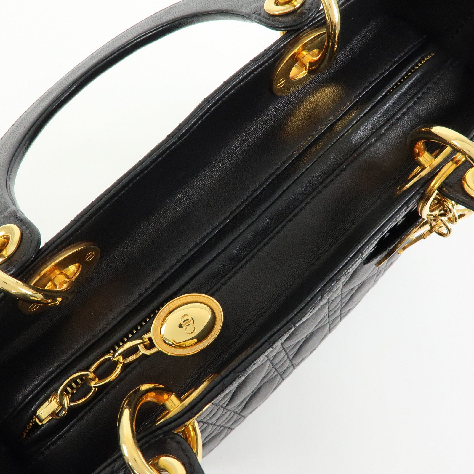 Christian Dior Cannage Lady Dior Leather Hand Bag Black