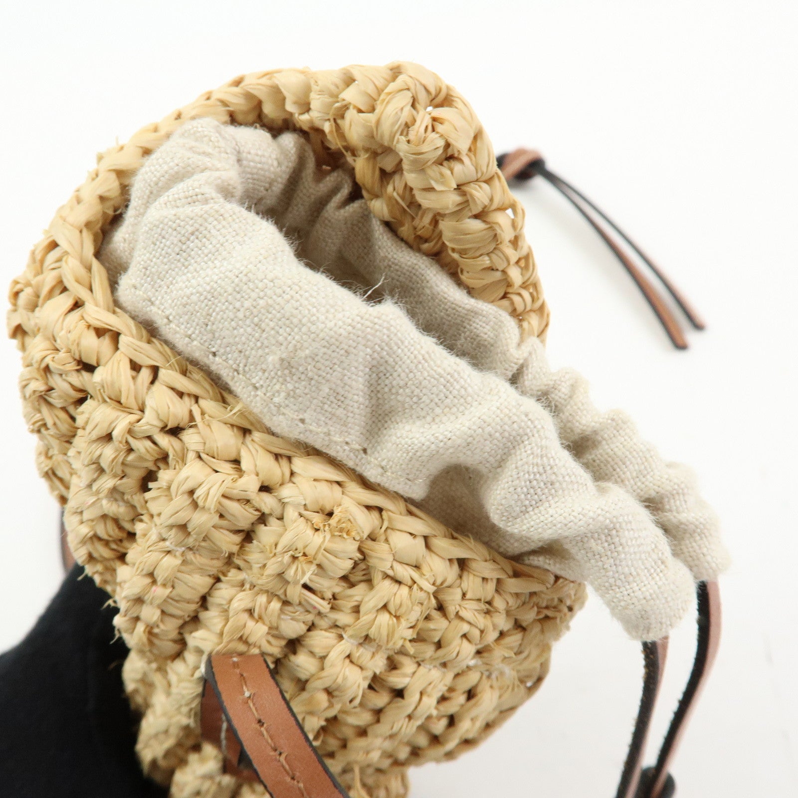 LOEWE Anagram Raffia Leather Shoulder Bag Shell Motif