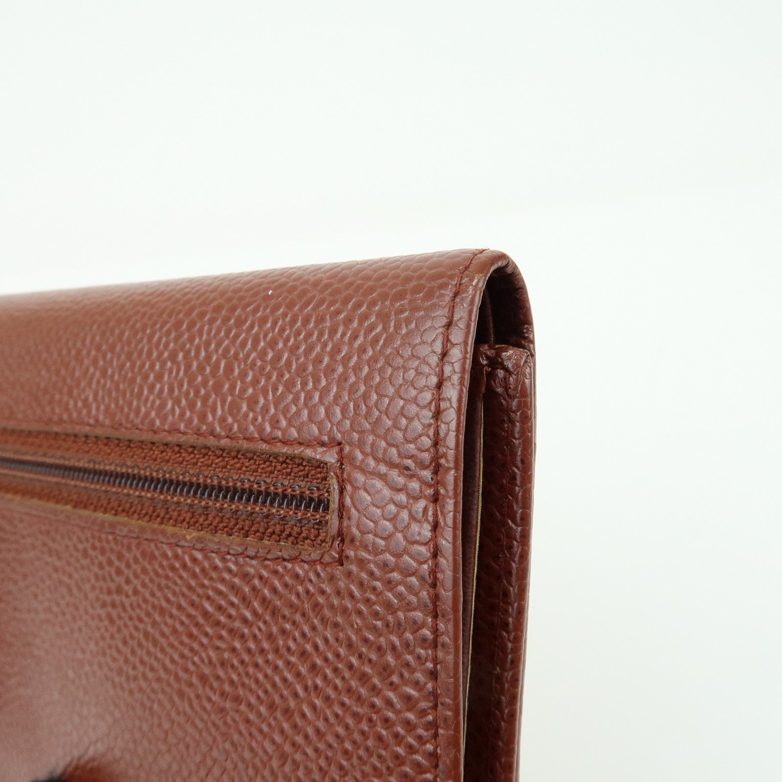CHANEL COCO Mark Caviarskin Tri-fold Compact Wallet Brown
