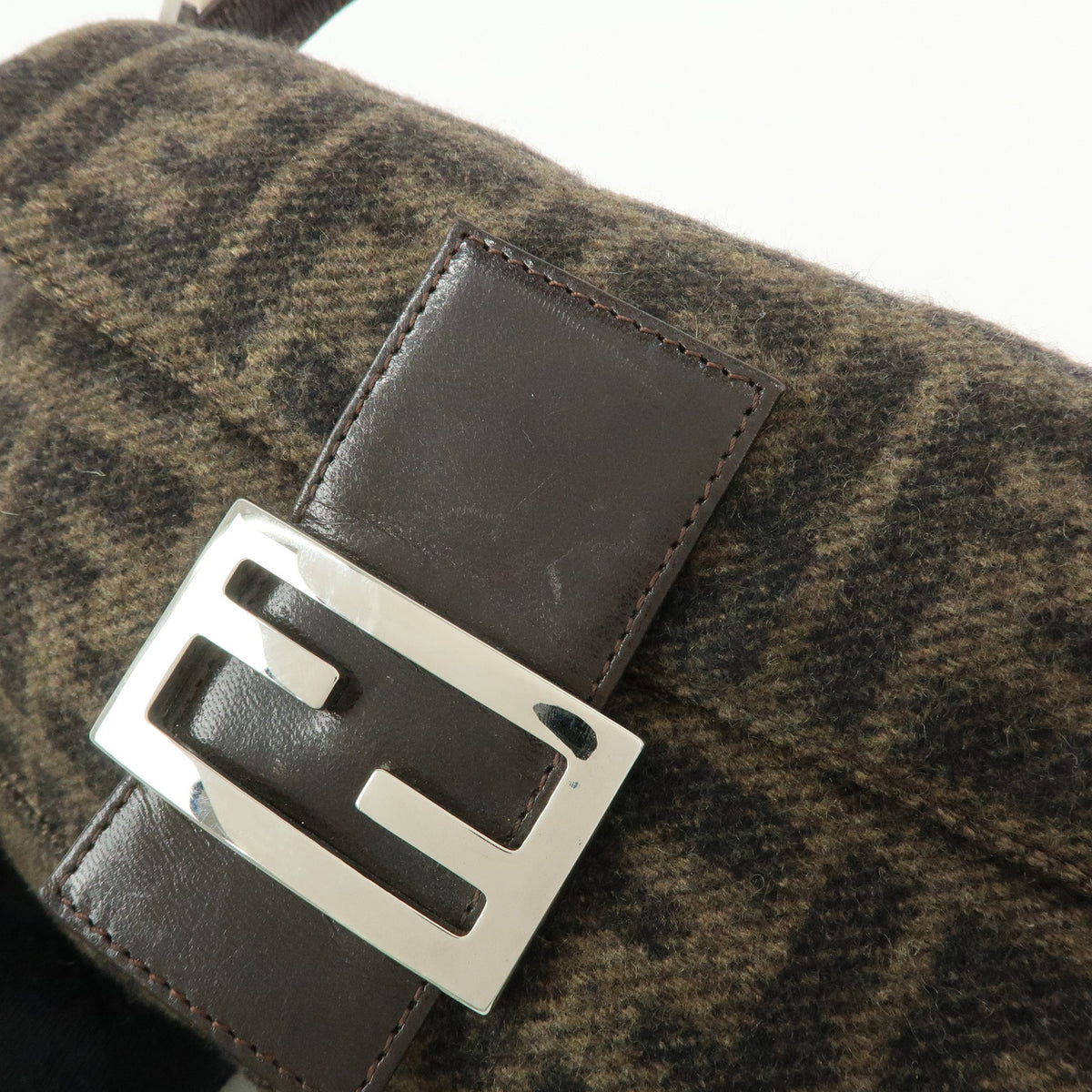FENDI Zucca Mamma Baguette Wool Leather Shoulder Bag Hand Bag 26424