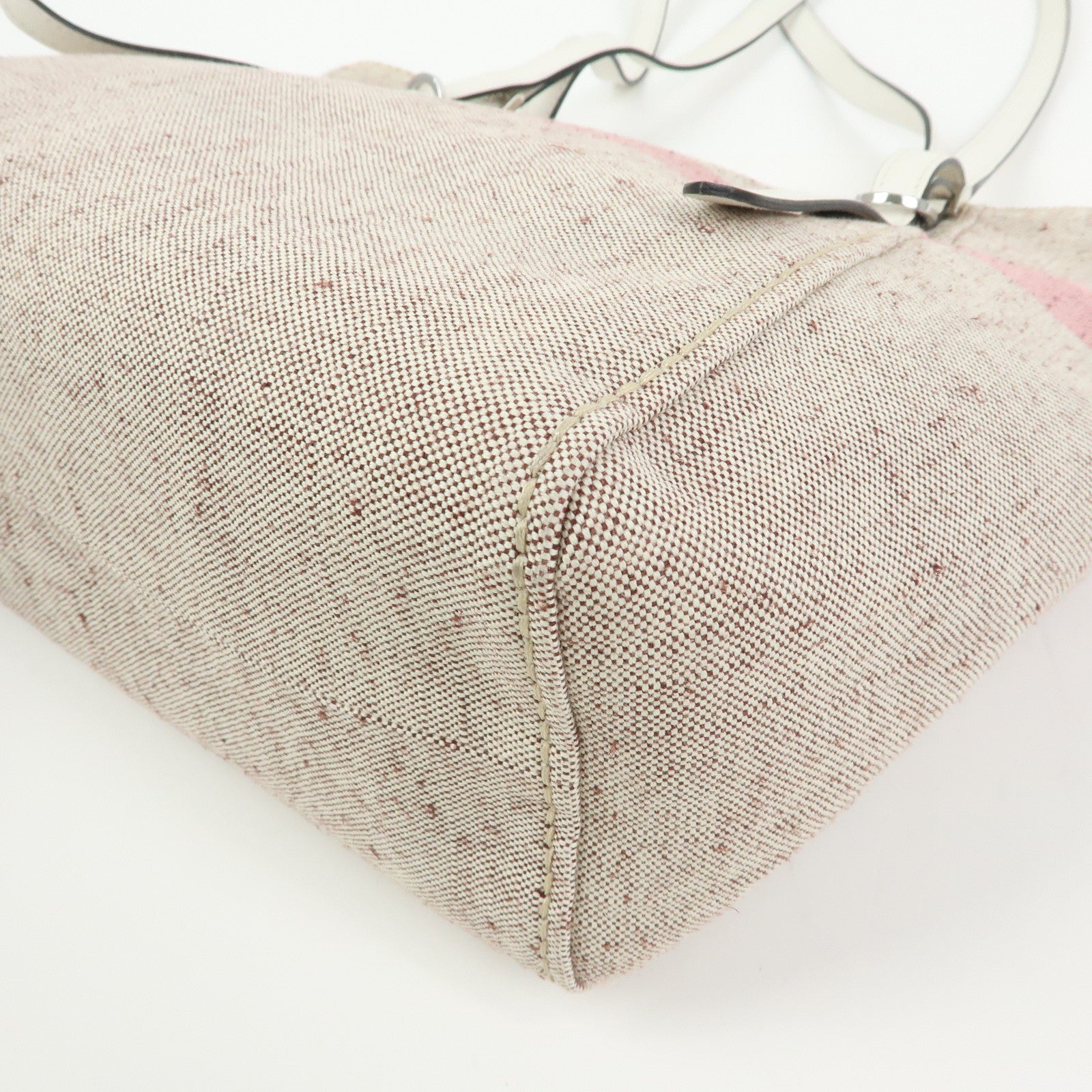 PRADA Logo Canvas Leather Tote Bag Shoulder Bag Natural Pink