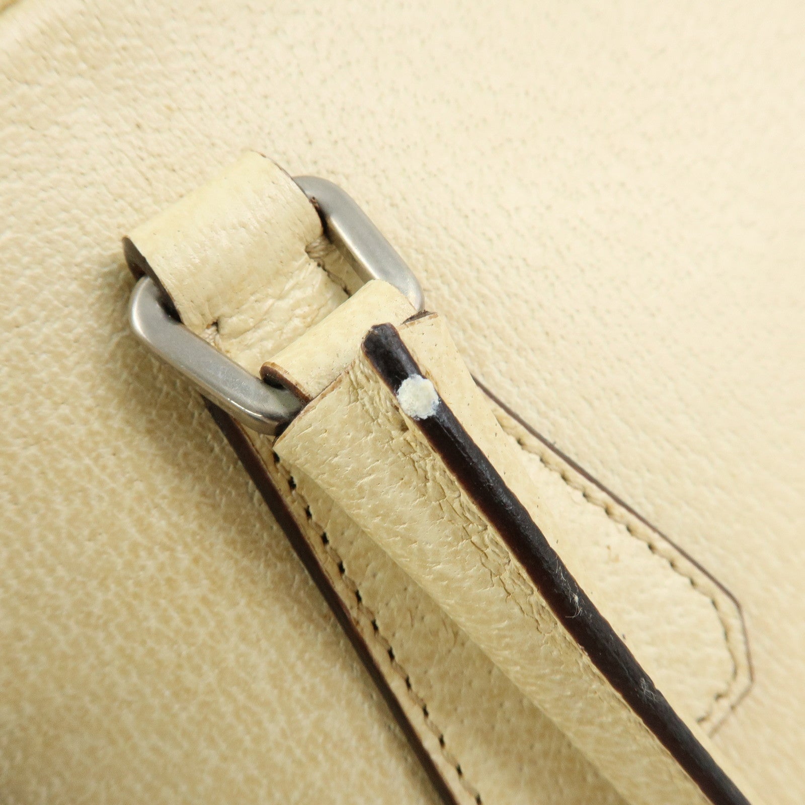 Prada Triangle Logo Leather Hand Bag Dome Bag Beige B11209