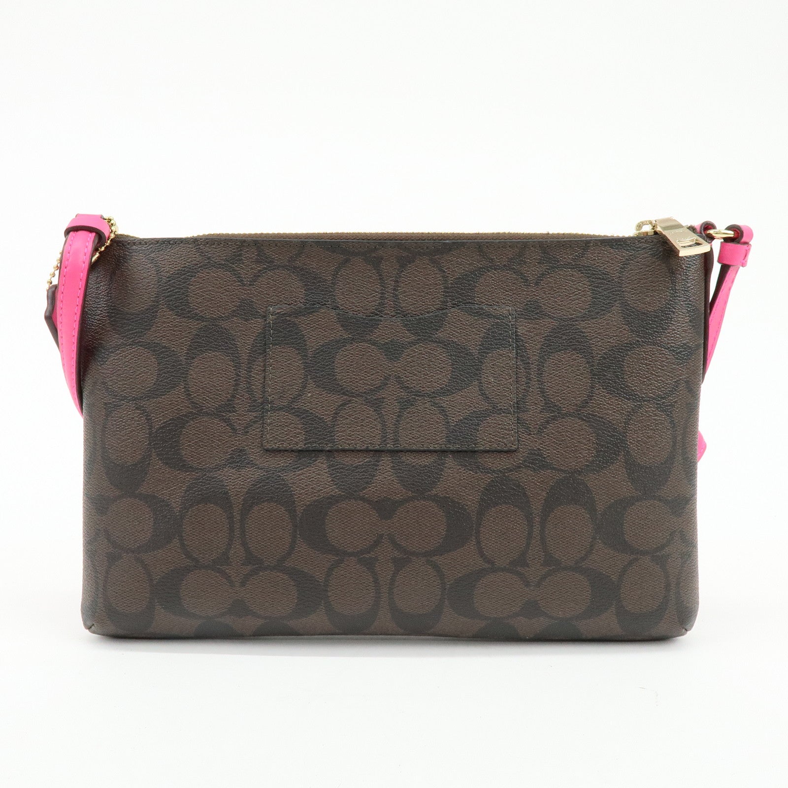 COACH Signature PVC Leather Shoulder Bag Crossbody Bag Brown Pink