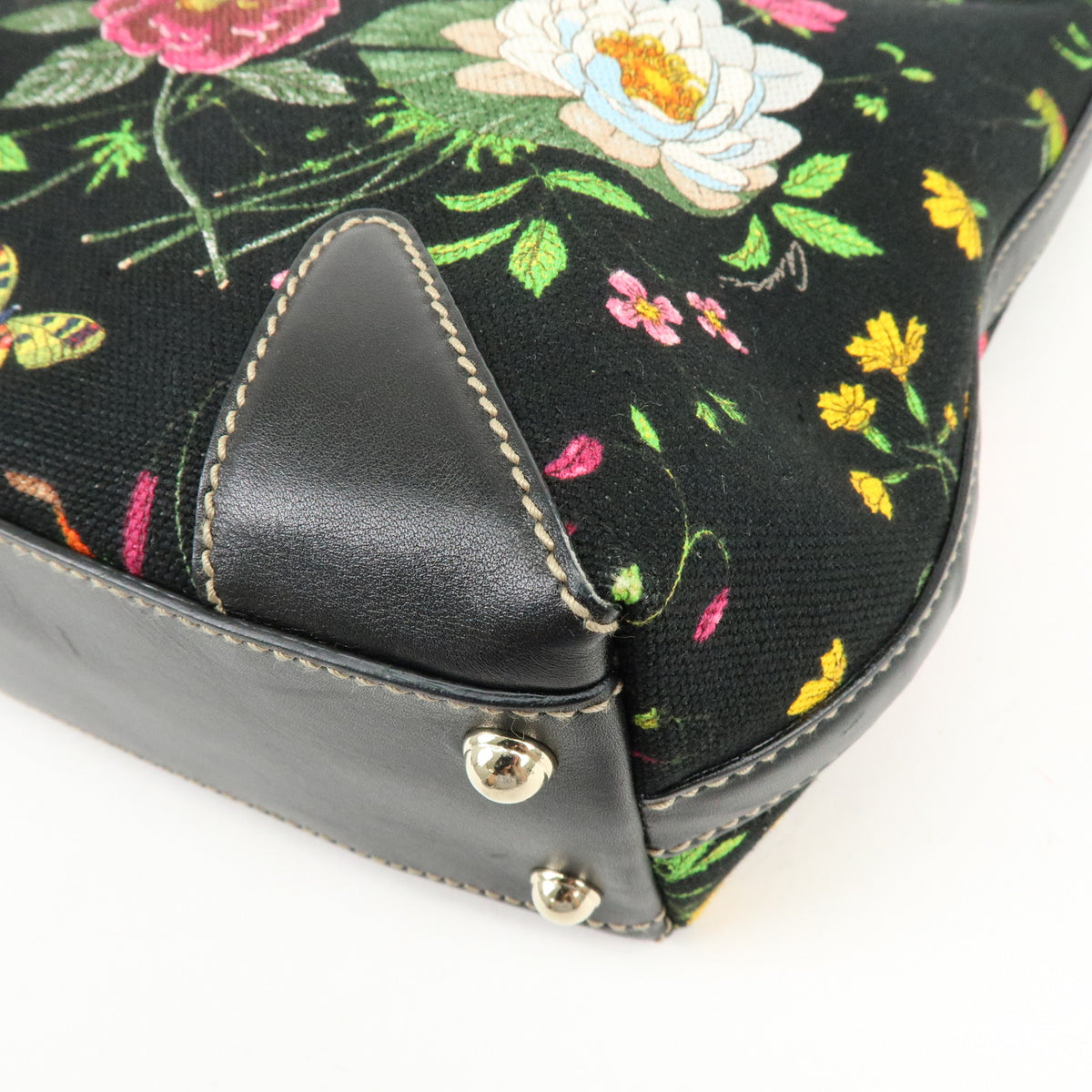 GUCCI Flora Jacquard Leather Tote Bag Hand Bag Multicolor 153024