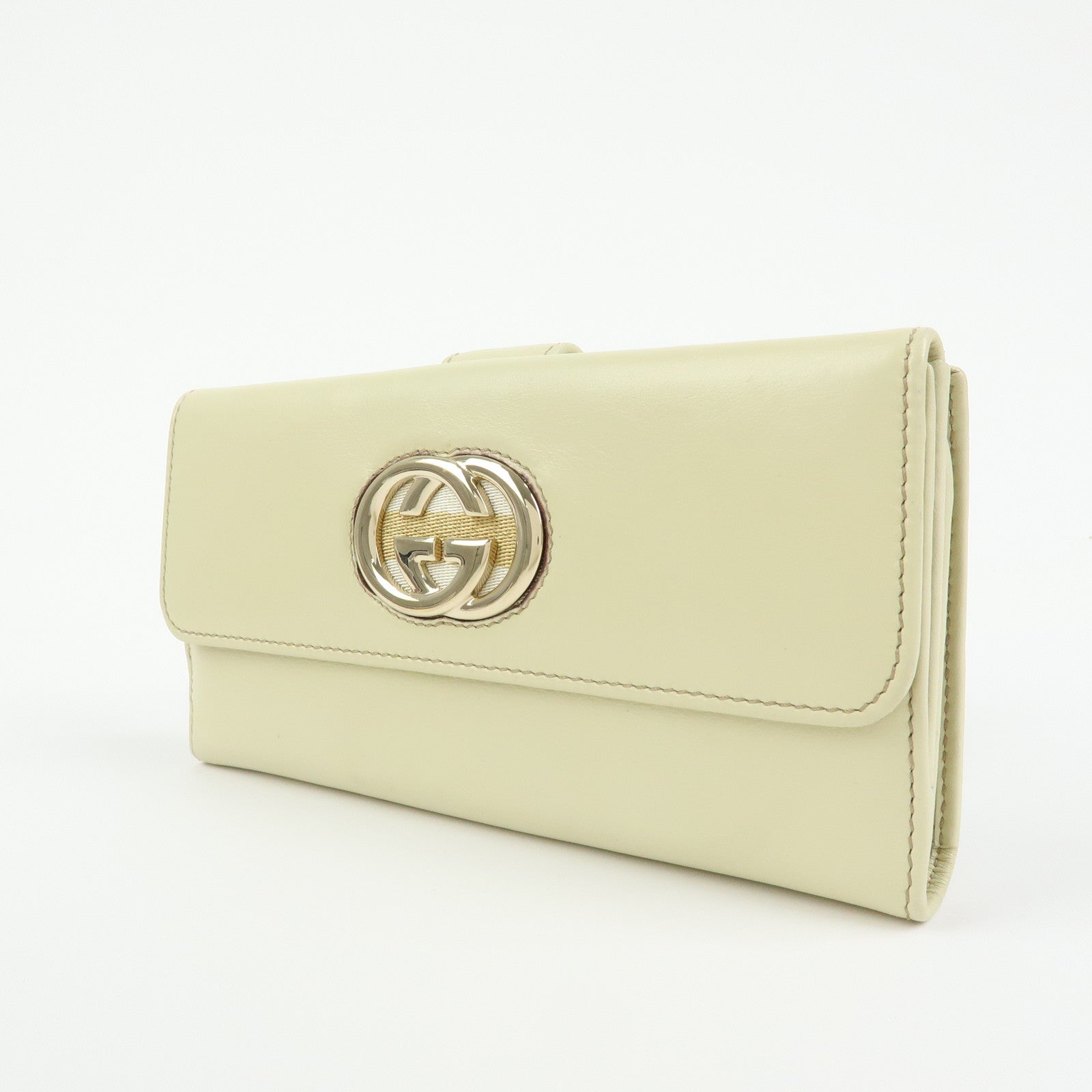 GUCCI Interlocking G Leather W Hook Long Wallet Ivory 162360