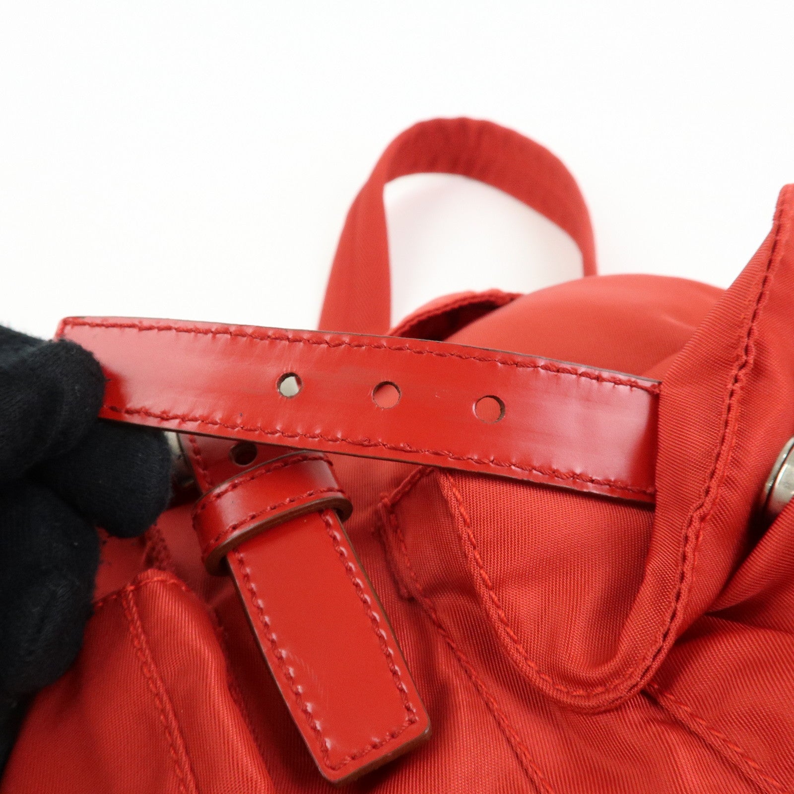 PRADA Triangle Logo Nylon Leather Backpack Rucksuck Red