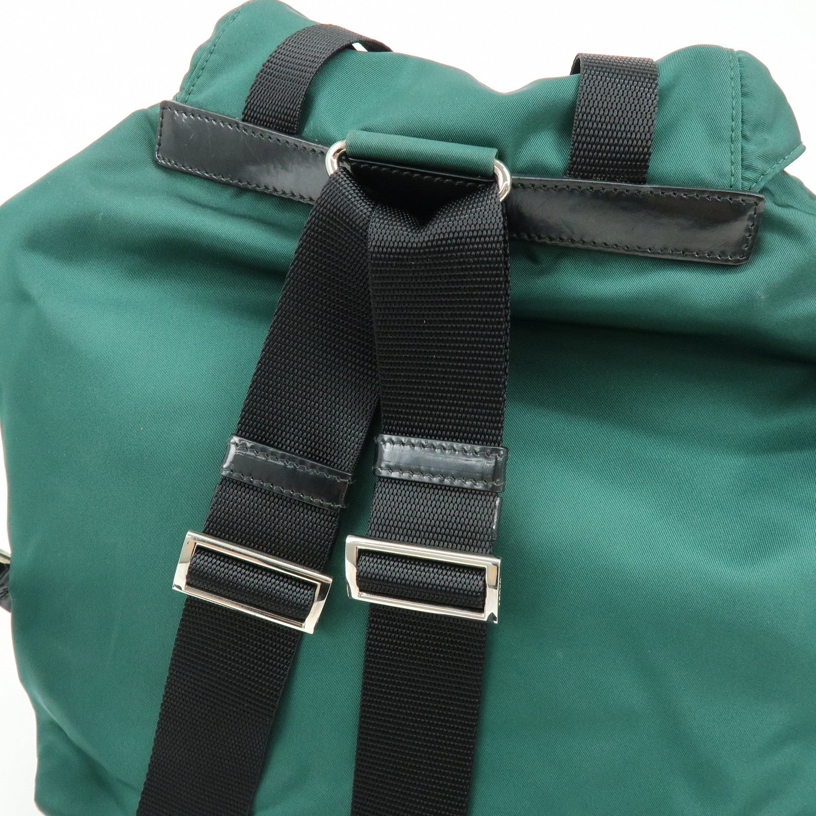 PRADA Triangle Logo Nylon Leather Backpack Rucksack Green Black 1BZ811
