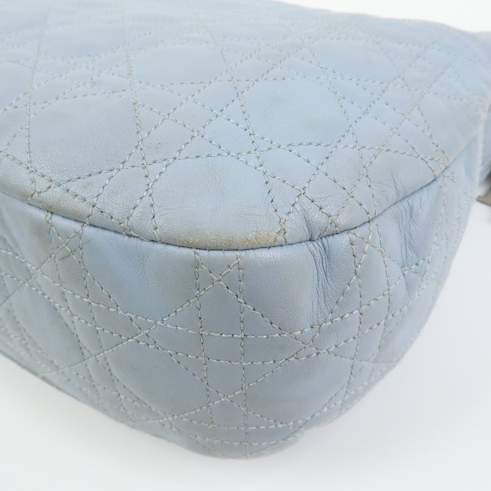 Christian Dior Lady Dior Cannage Lamb Skin Shoulder Bag Hand Bag Blue