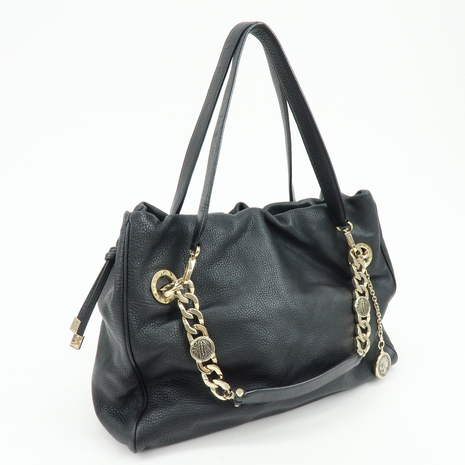 BVLGARI Monete Leather Chain 2Way Bag Shoulder Bag Black Gold