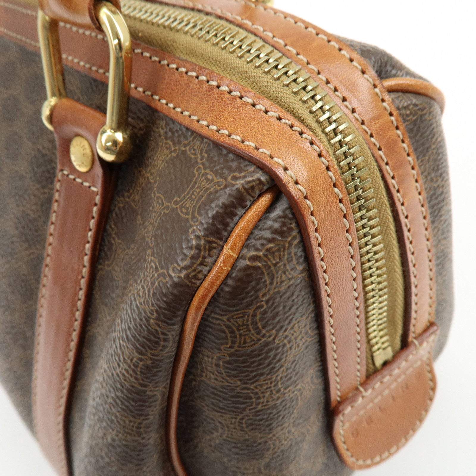 CELINE Macadam Logo PVC Leather 2Way Boston Bag Hand Bag Brown