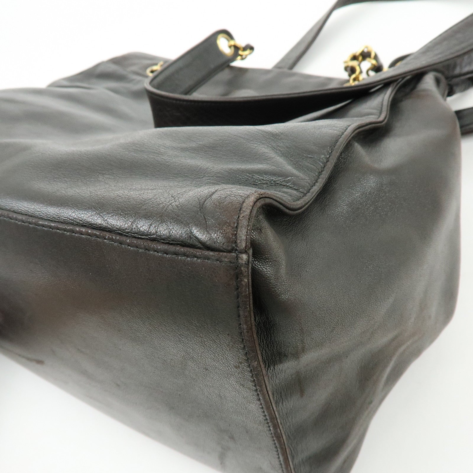 CHANEL COCO Mark Lamb Skin Chain Tote Bag Shoulder Bag Black