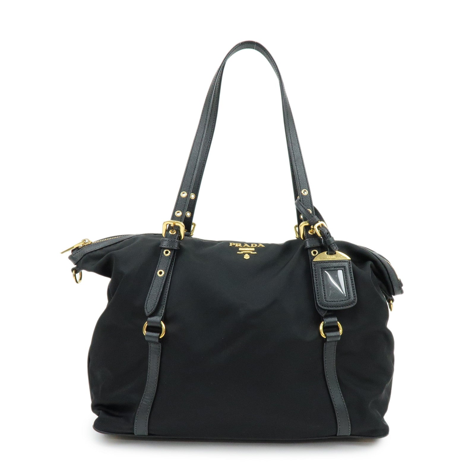 PRADA Logo Nylon Saffiano Leather Shoulder Bag Black 1BG253