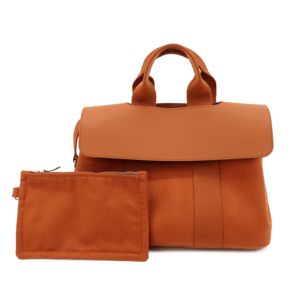 HERMES Valparaiso PM Toile Shevron Leather Tote Bag Hand Bag Potiron