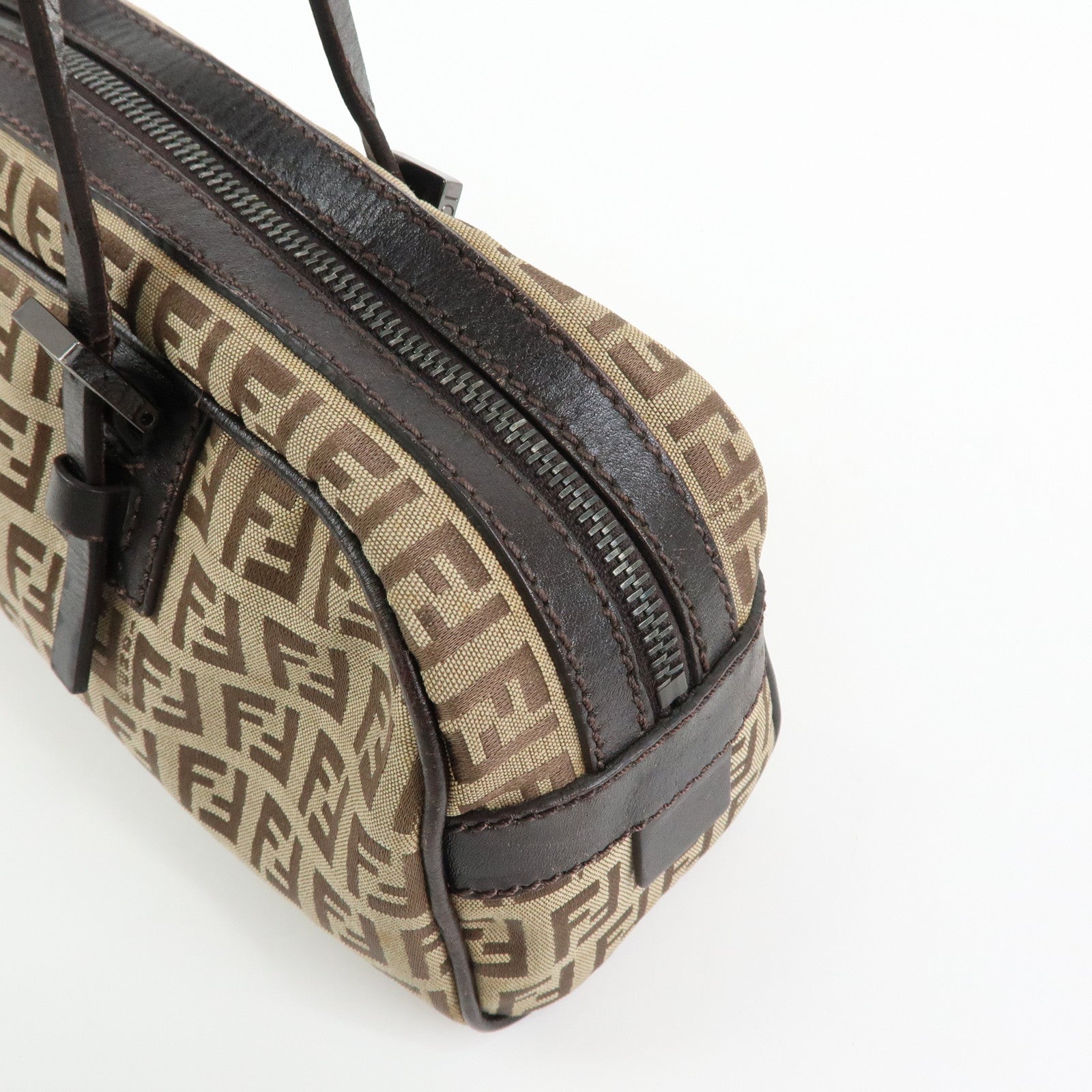 FENDI Zucchino Canvas Leather Mini Boston Hand Bag Beige Brown 8BL007