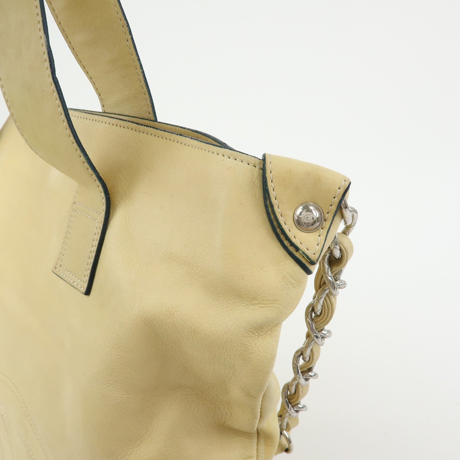 CHANEL COCO Mark Calf Leather 2Way Bag Hand Bag Shoulder Bag Beige