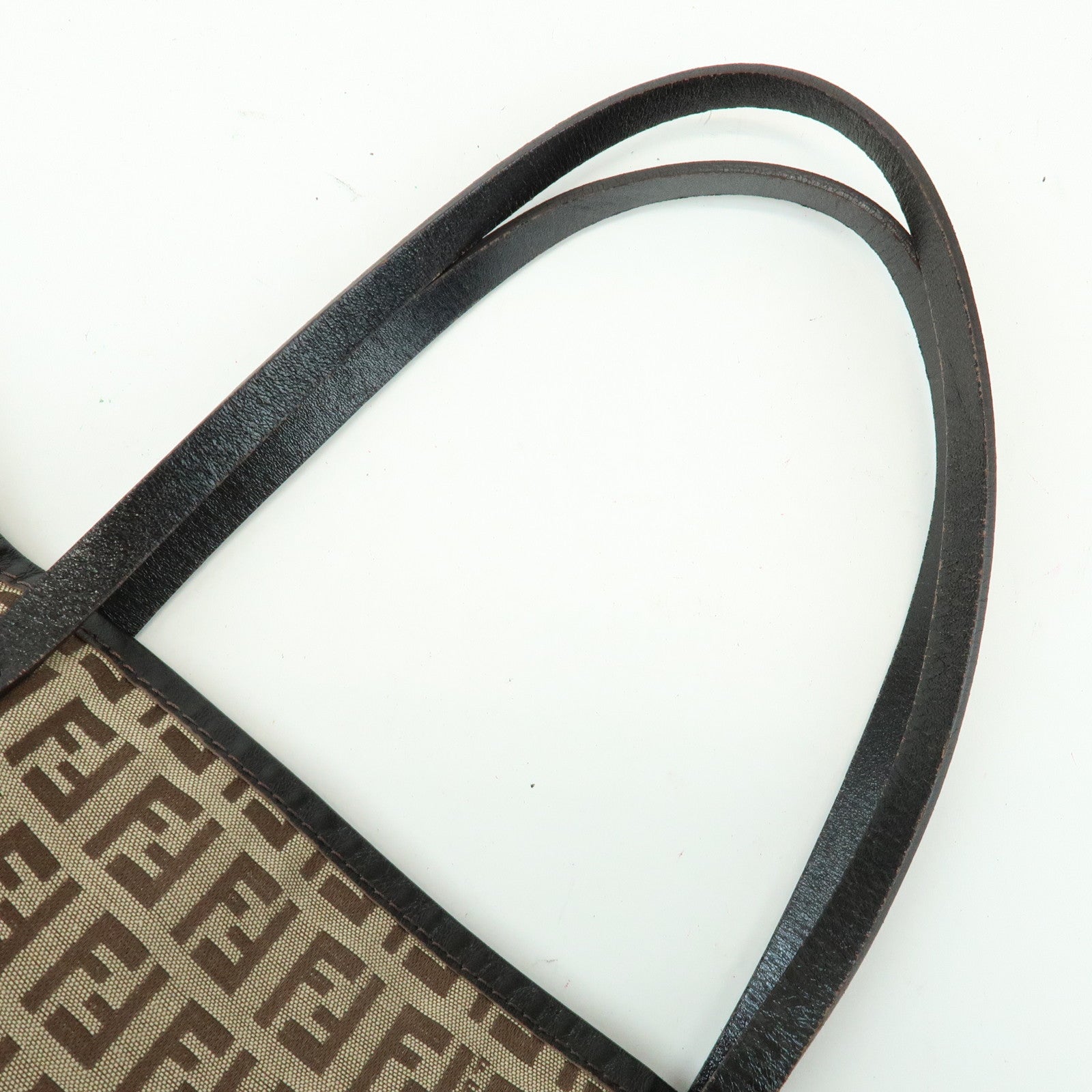 FENDI Zucchino Canvas Leather Tote Bag Shoulder Bag Brown