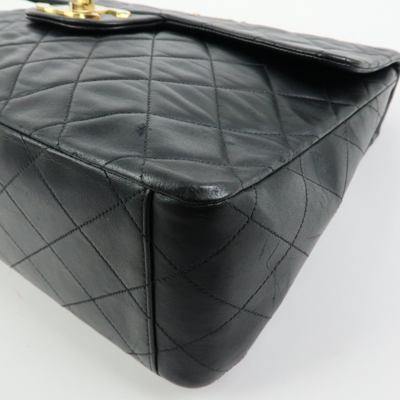 CHANEL Jumbo Matelasse 34 COCO Mark Lamb Skin Shoulder Bag Black A01094