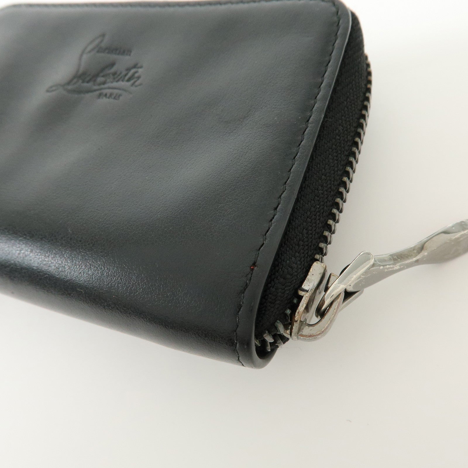 Christian Louboutin Studs Leather Round Zippy Compact Wallet Black
