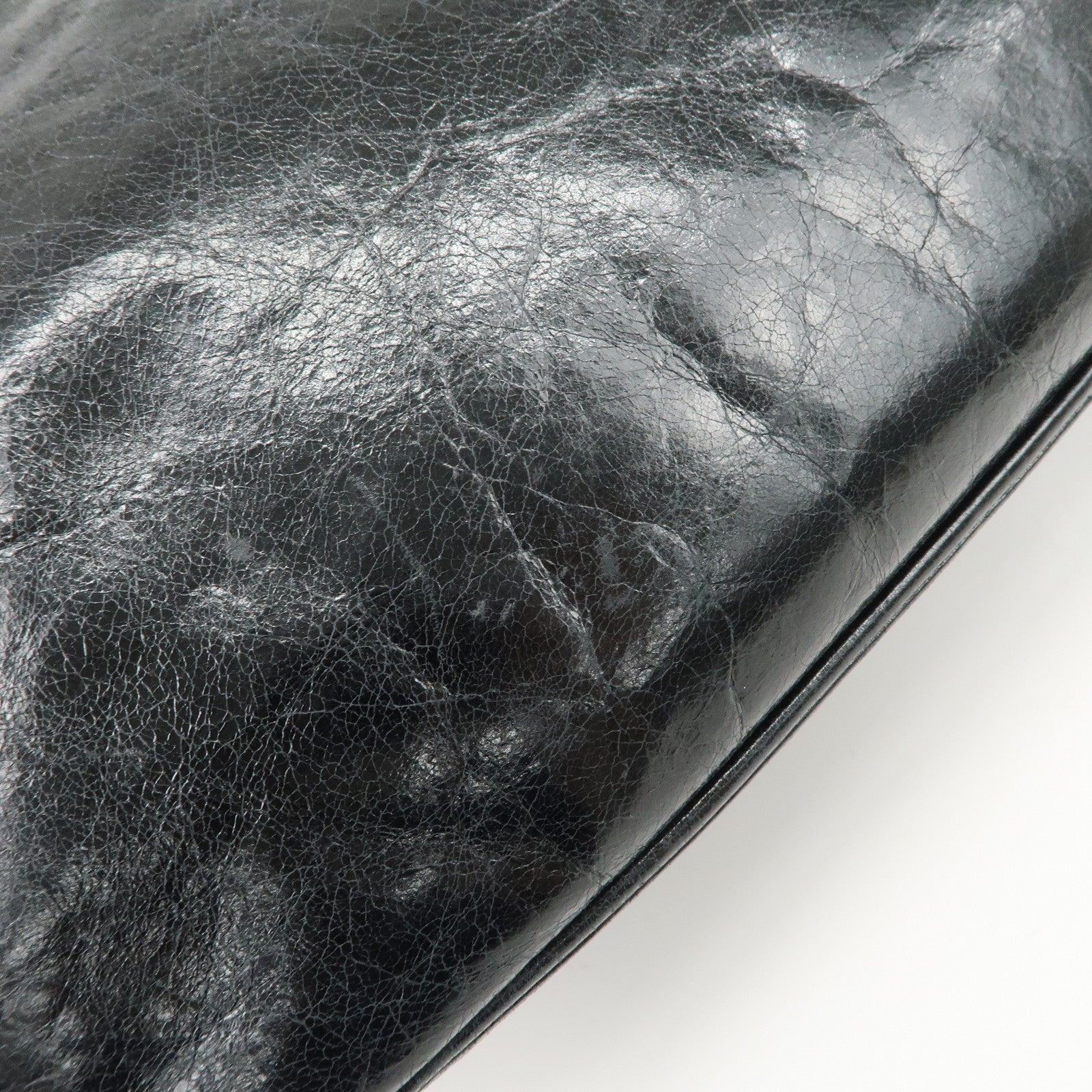 PRADA Logo Leather Shoulder Bag Hand Bag Gold Hardware Black Used