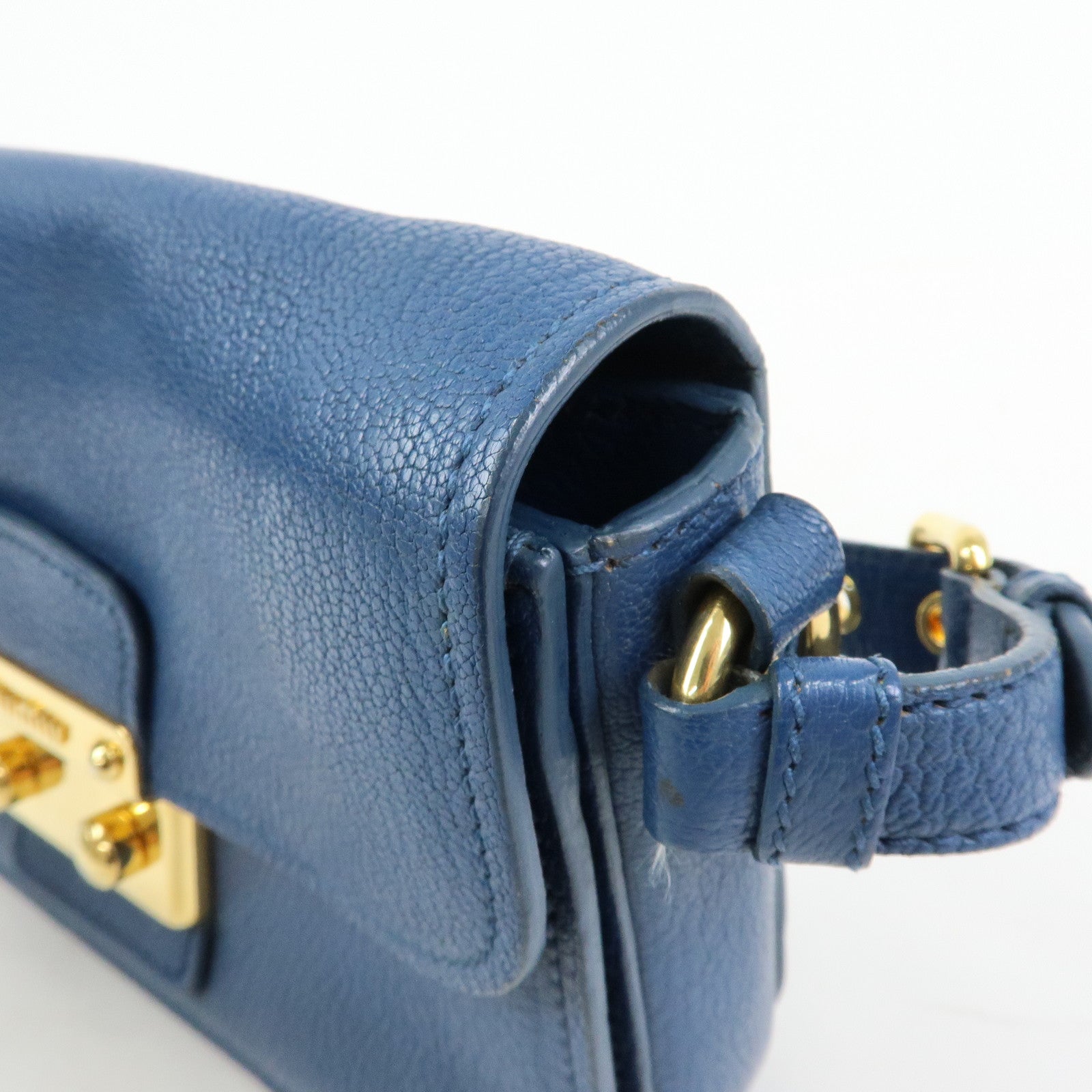 MIU MIU Madras Leather Shoulder Bag Hand Bag Blue