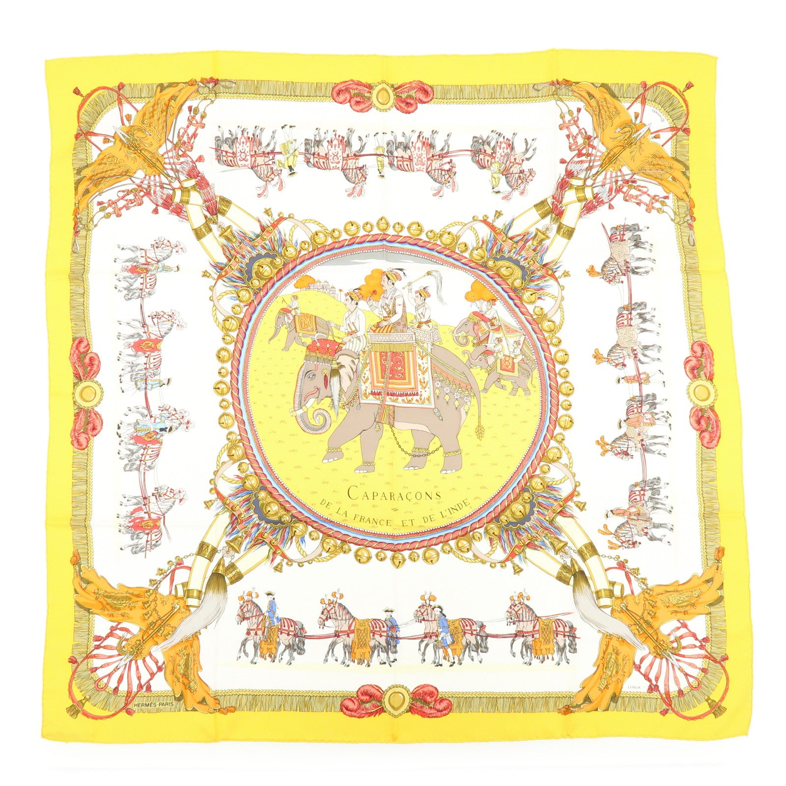 HERMES Carre 90 Silk 100 % Scarf CAPARAÇONS DE LA FRANCE ET DE L'INDE