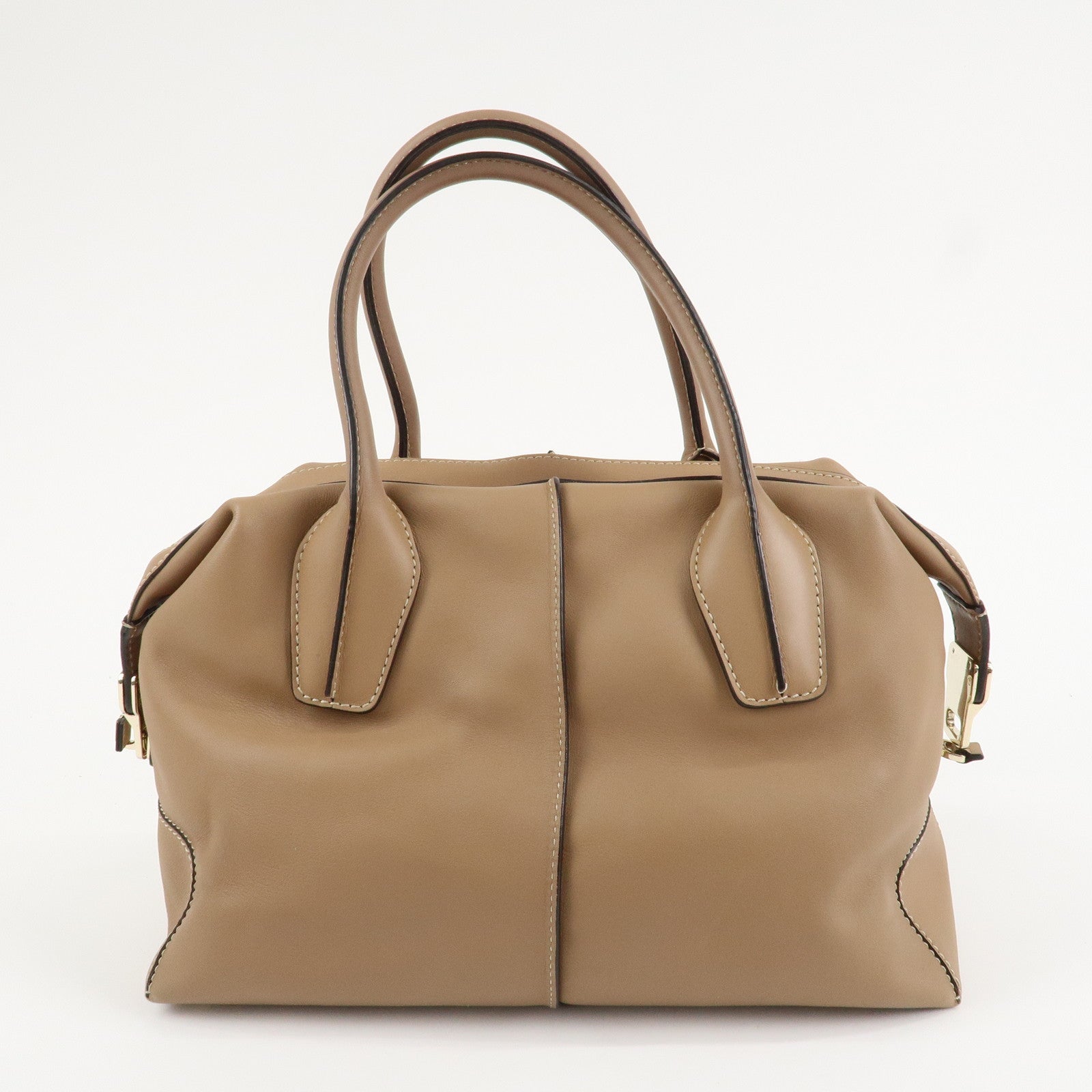 TOD'S Leather Shoulder Bag Boston Bag Hand Bag Beige Used