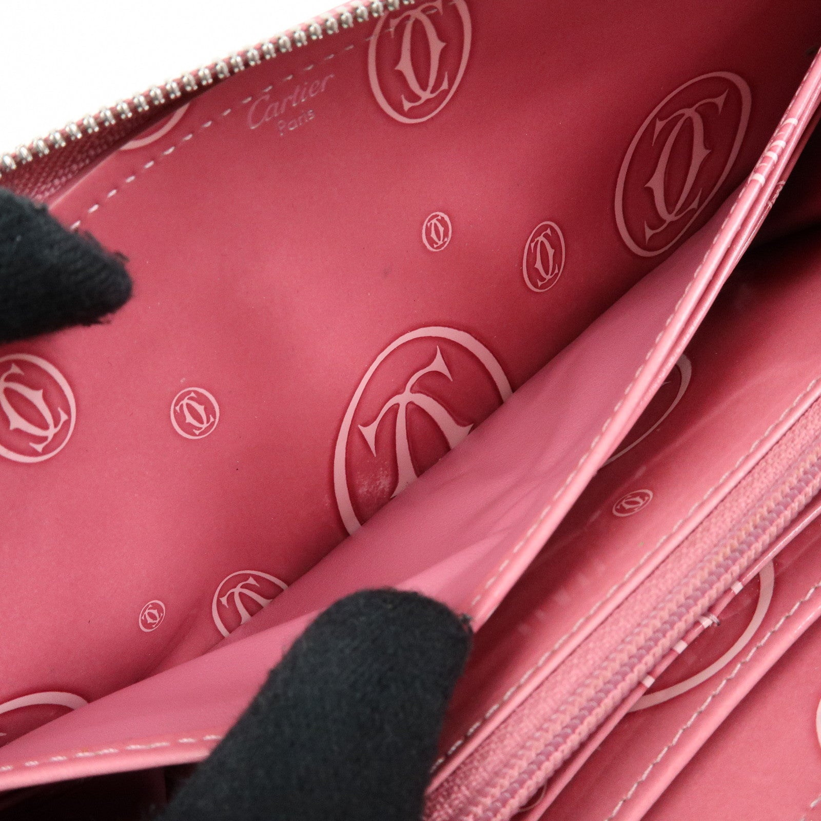 Cartier Happy Birthday Patent Leather Round Zippy Long Wallet Pink