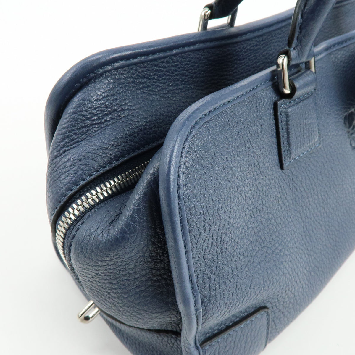 LOEWE Anagram Amazona 36 Leather Hand Bag Boston Bag Navy