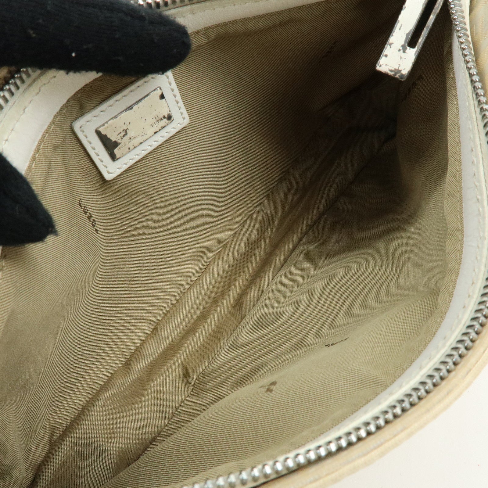 FENDI Zucchino Canvas Leather Shoulder Bag Hand Bag Beige White 8BR042