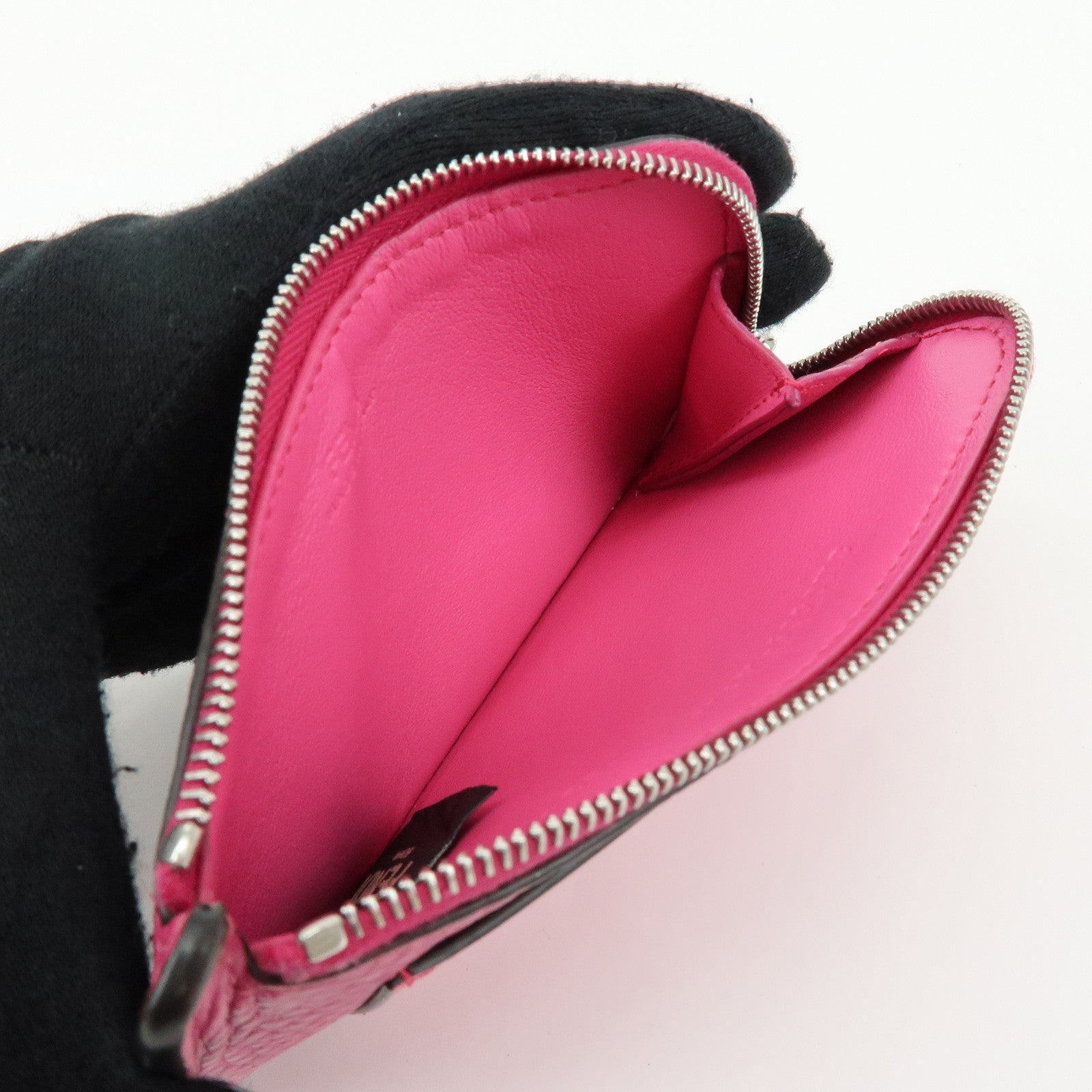 FENDI Logo Selleria Calf Leather Card Case Pink 8M0489