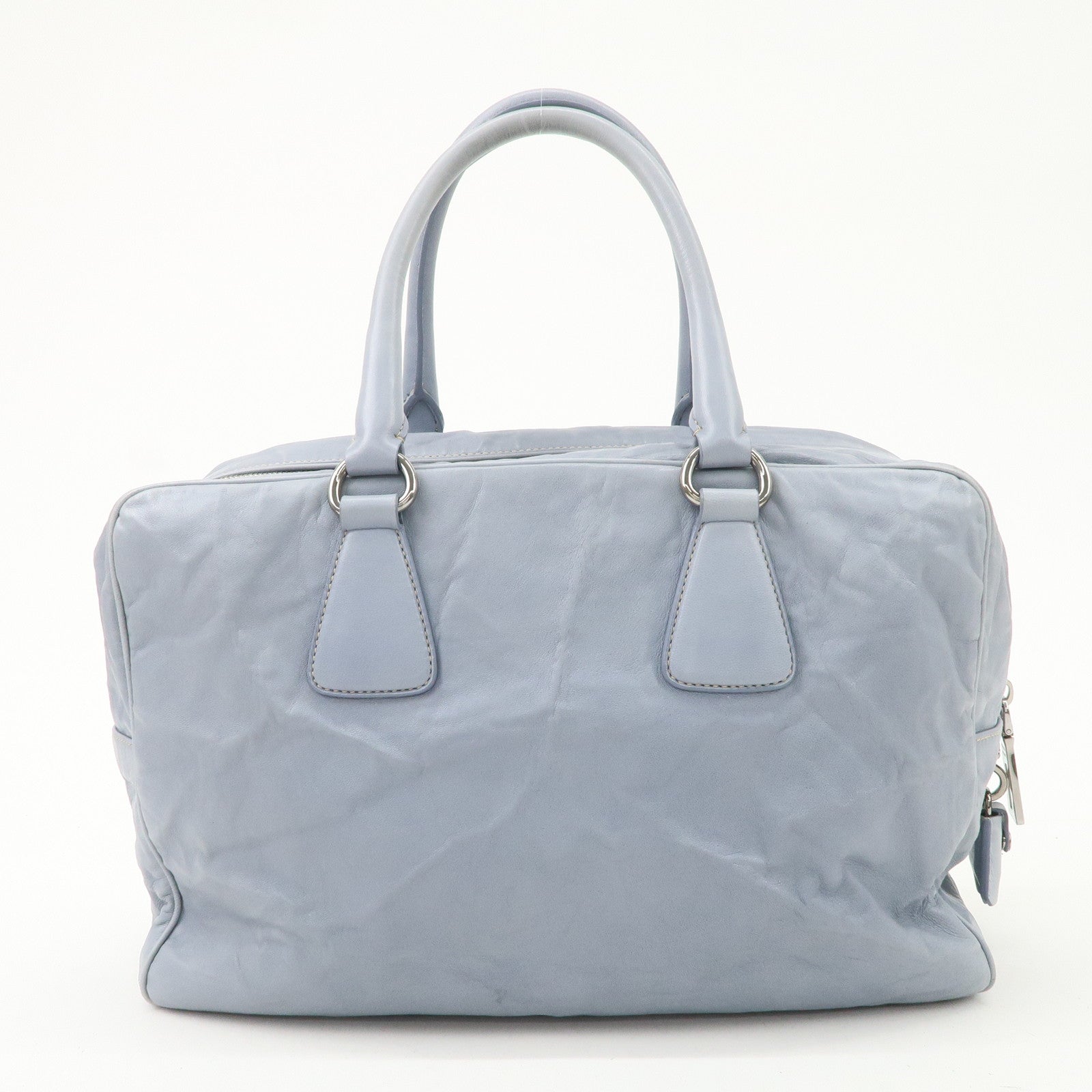 PRADA Logo Leather Shoulder Bag Hand Bag Blue BL094F Used