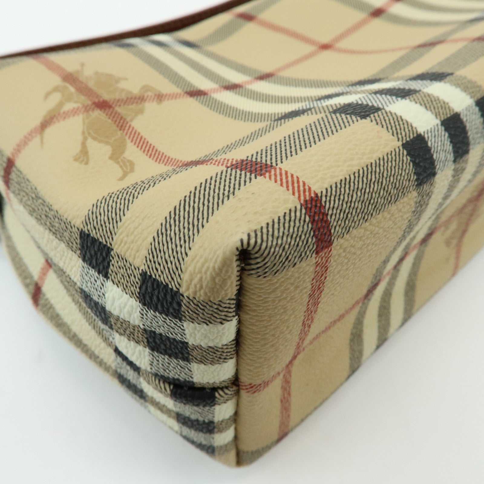 BURBERRY Nova Plaid PVC Leather Hand Bag Pouch Beige