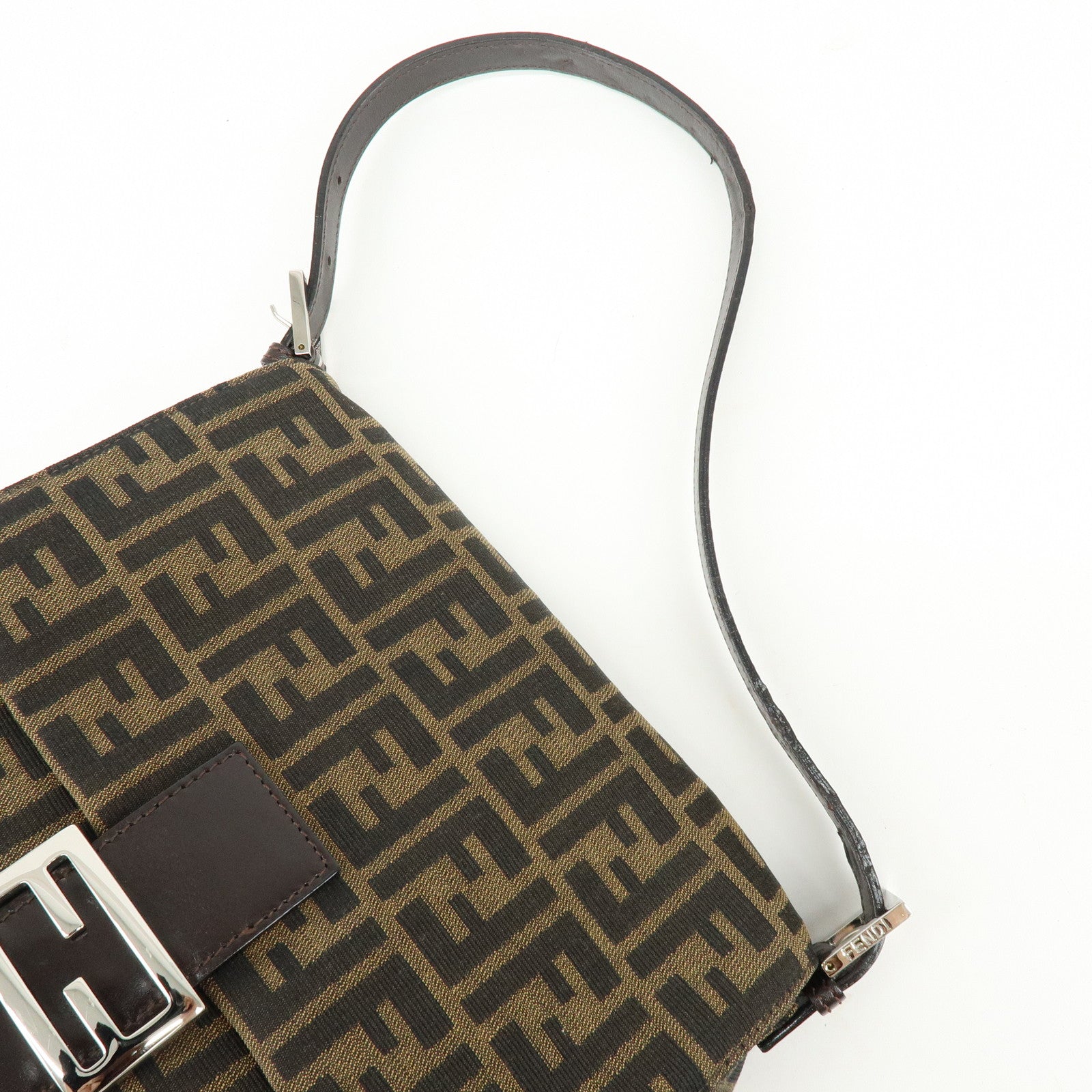 FENDI Mamma Baguette Zucca Canvas Leather Shoulder Bag Brown 26325