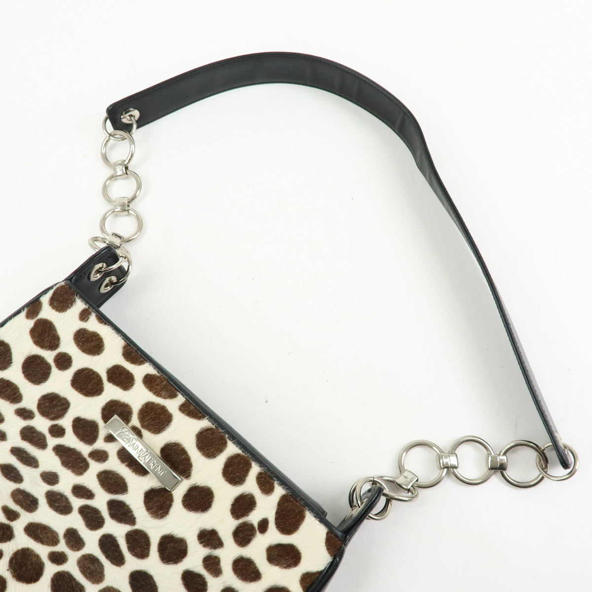 SAINT LAURENT PARIS Pony Hair Leather Leopard Shoulder Bag Beige Brown