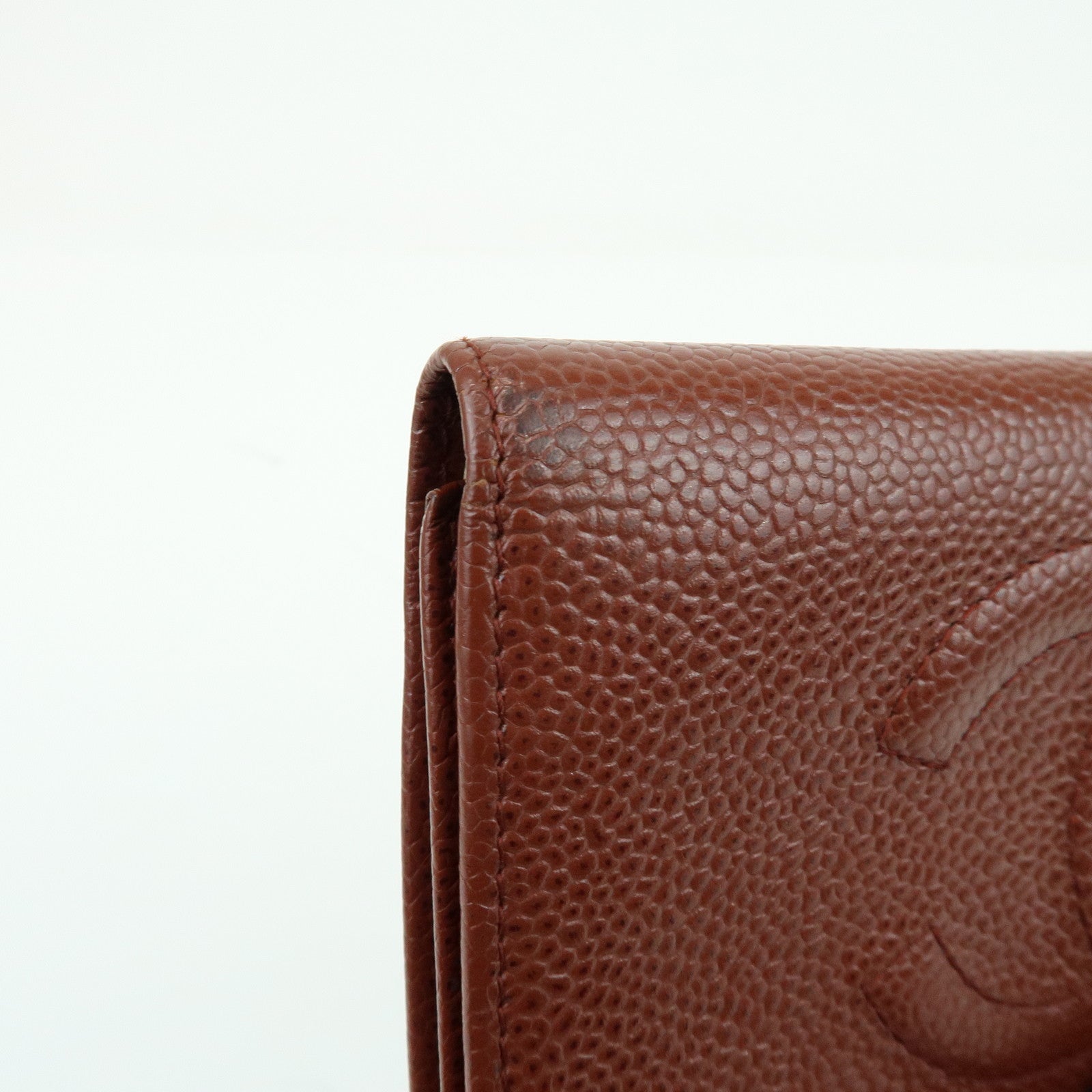 CHANEL COCO Mark Caviarskin Tri-fold Compact Wallet Brown