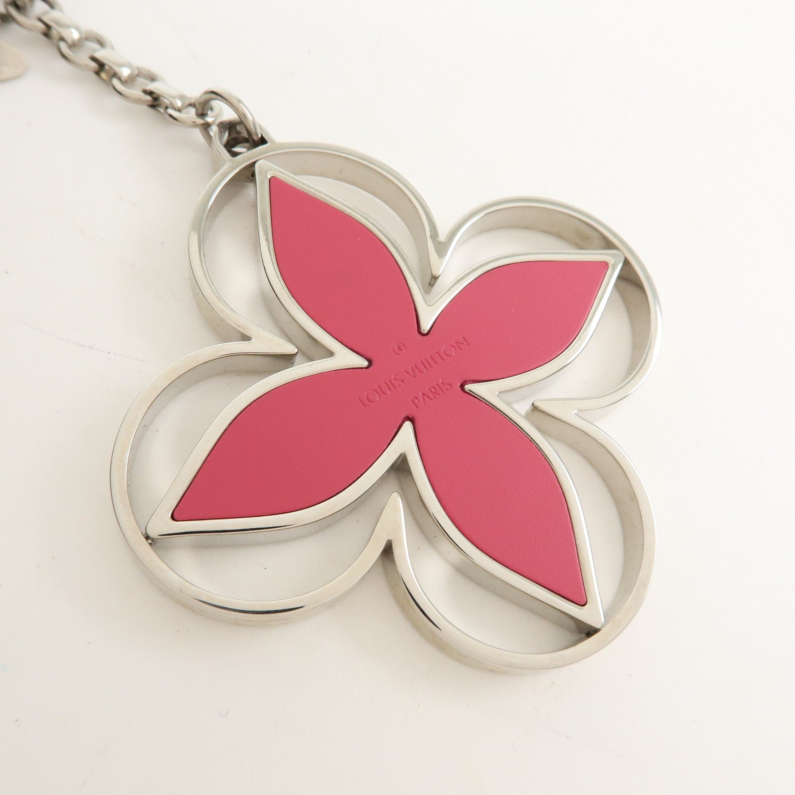 Louis Vuitton Epi Limy Metal Bag Charm Key Ring Silver Pink M61013