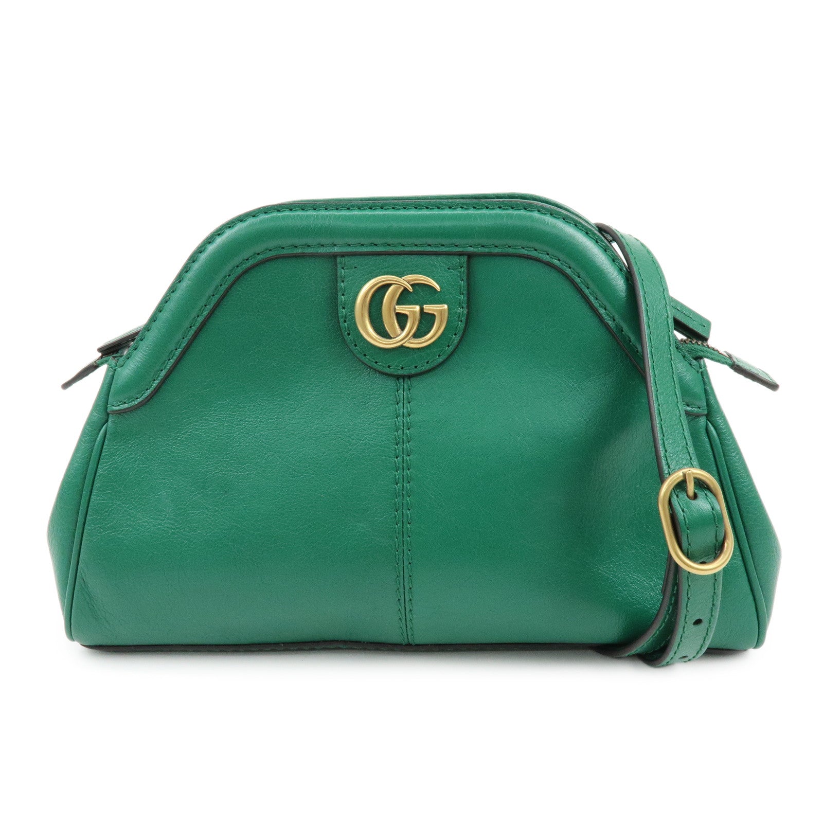 GUCCI Animalier Double G Small Cat Head Shoulder Bag Green 524620