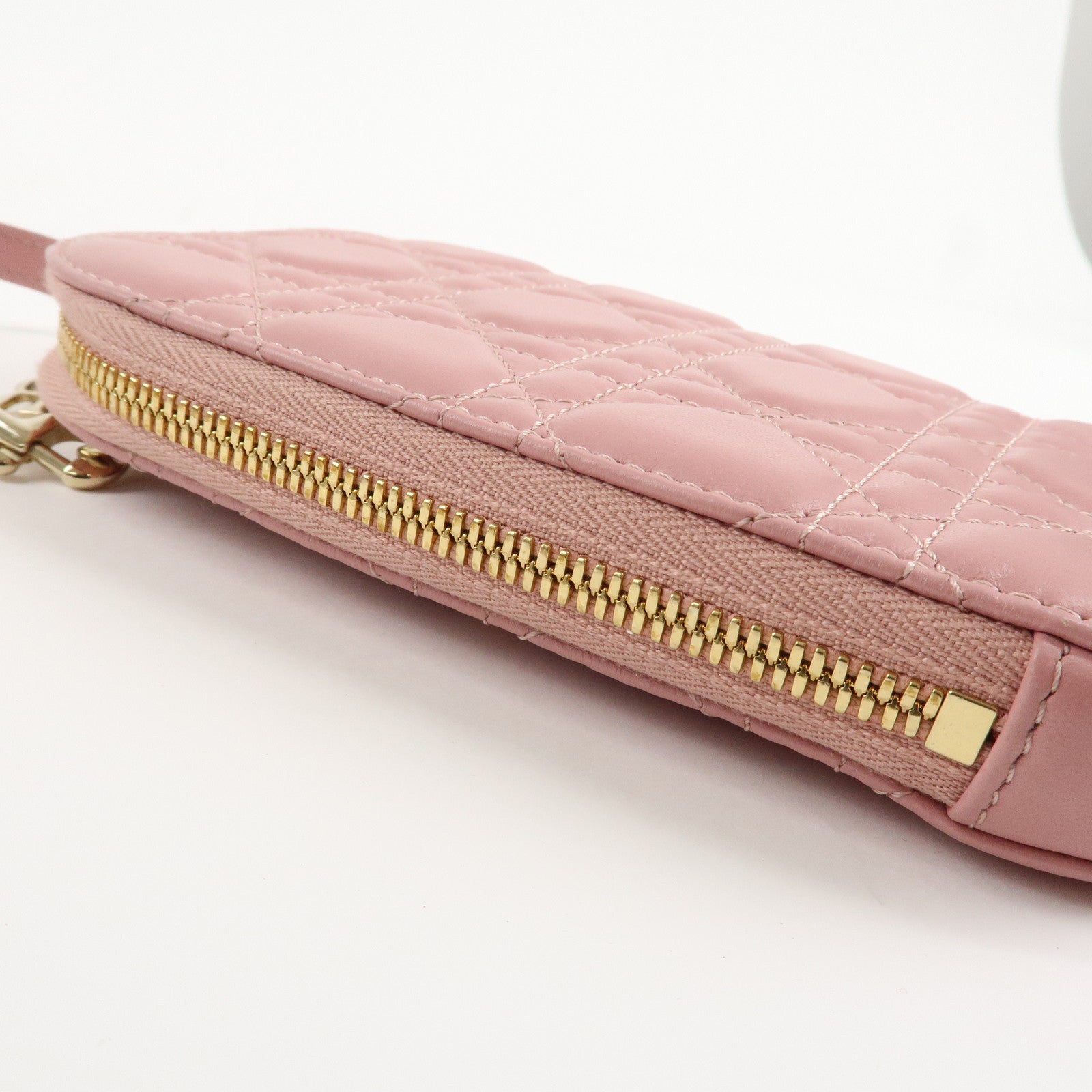 Christian Dior Cannage Leather Phone Holder Shoulder Bag Pink Used