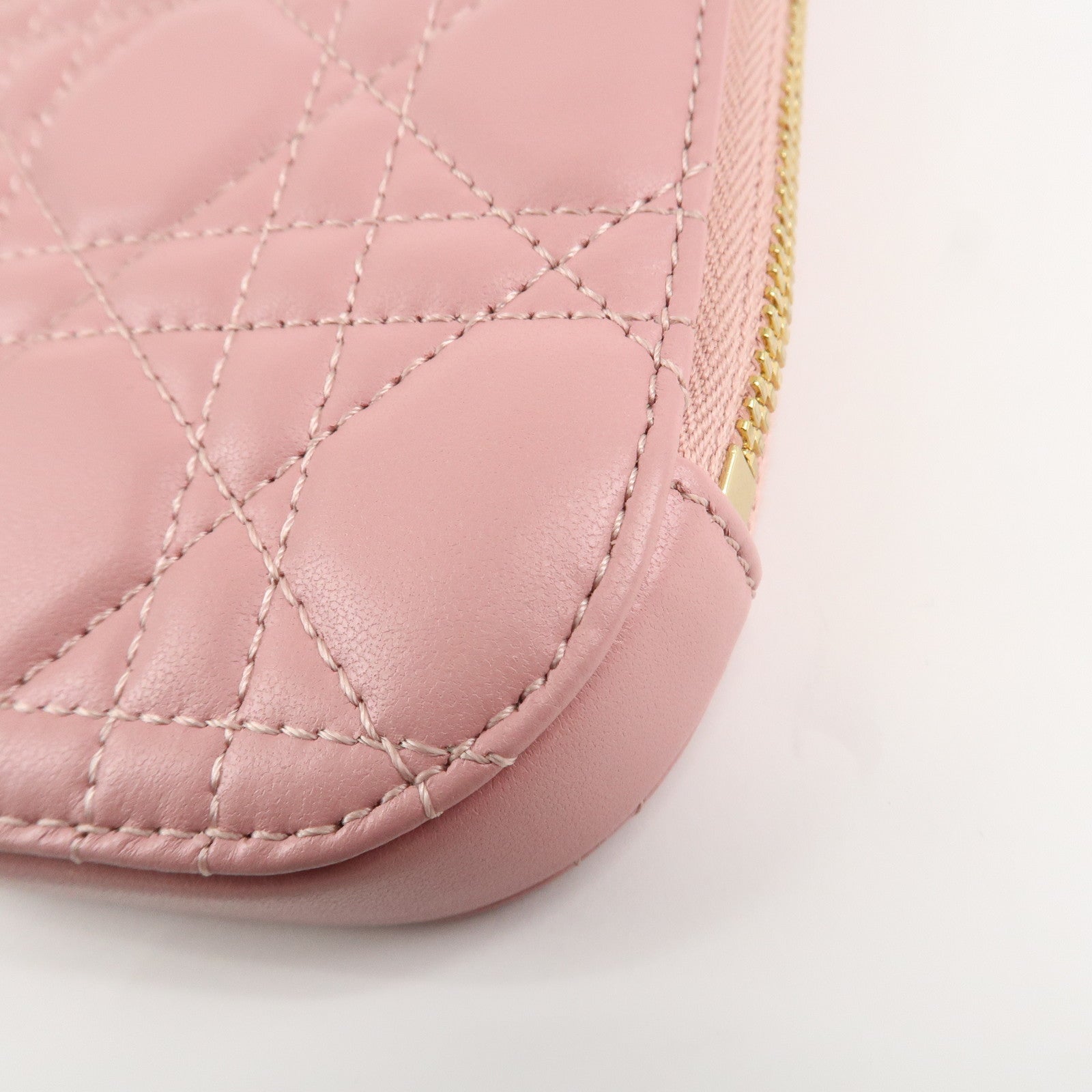 Christian Dior Cannage Leather Phone Holder Shoulder Bag Pink Used