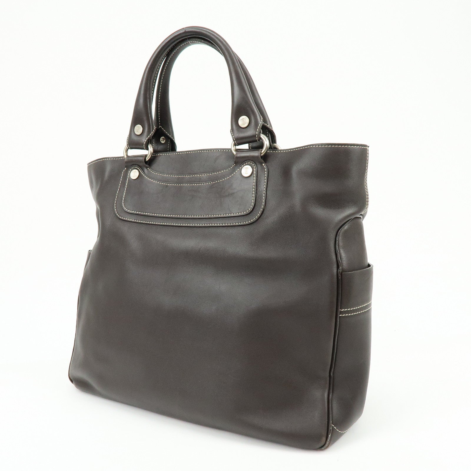 CELINE Macadam Boogie Bag Hand Bag Tote Bag Brown White Sticth