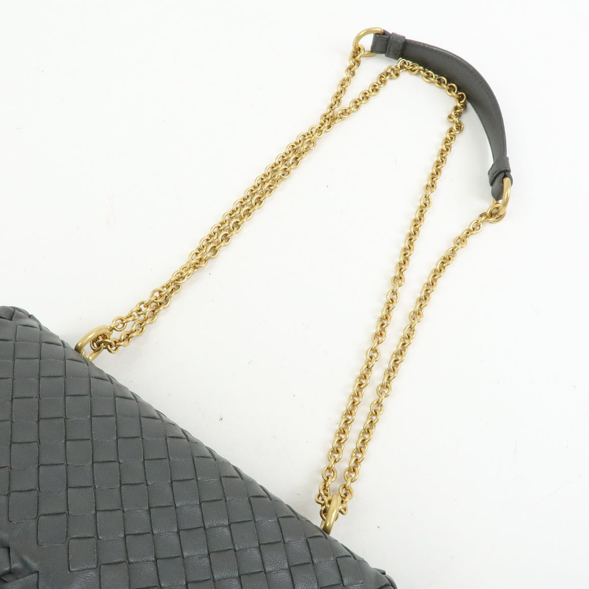 BOTTEGA VENETA Intrecciato Small Olimpia Chain Shoulder Bag Gray