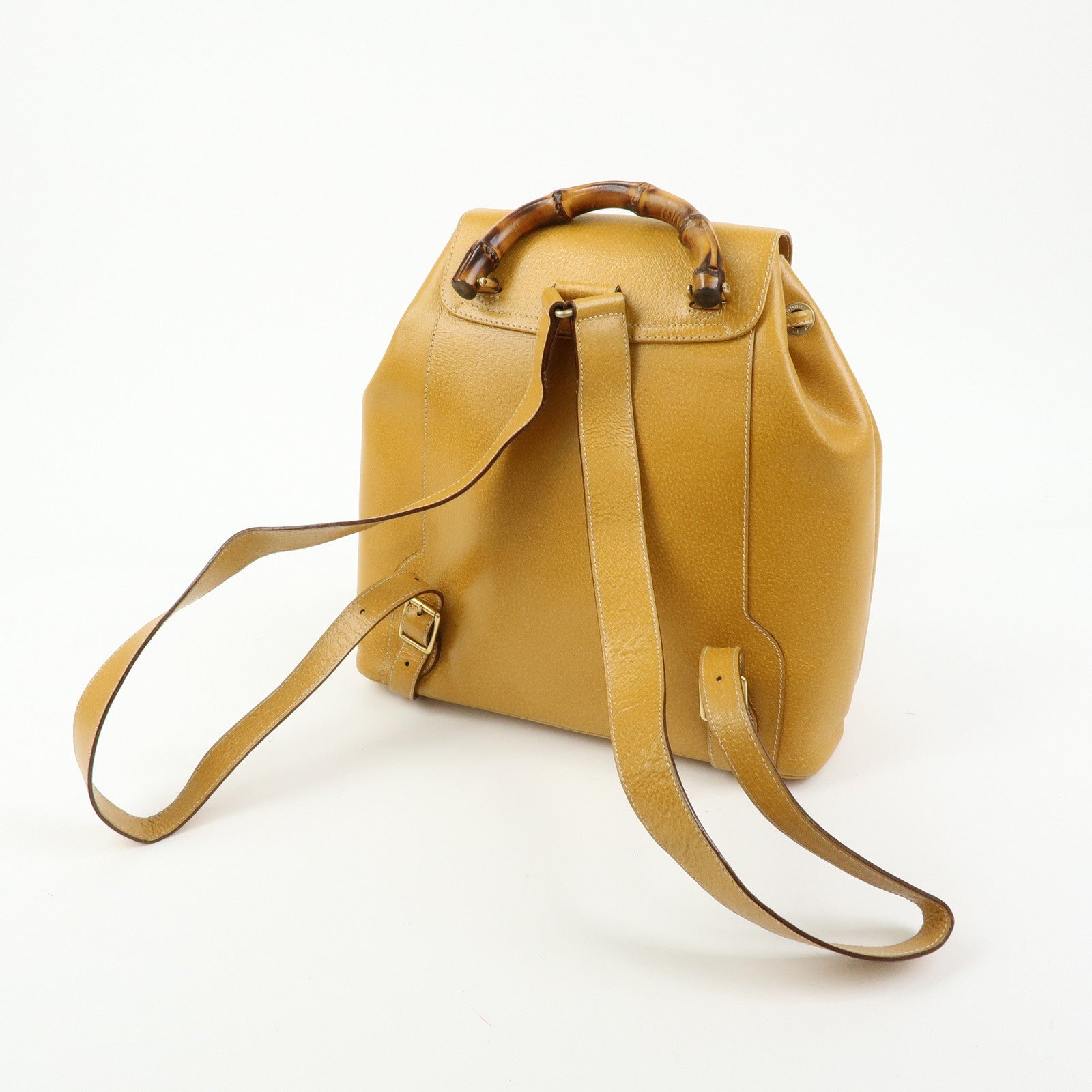 GUCCI Bamboo Leather Backpack Rucksack Mustard 003 1998 0016
