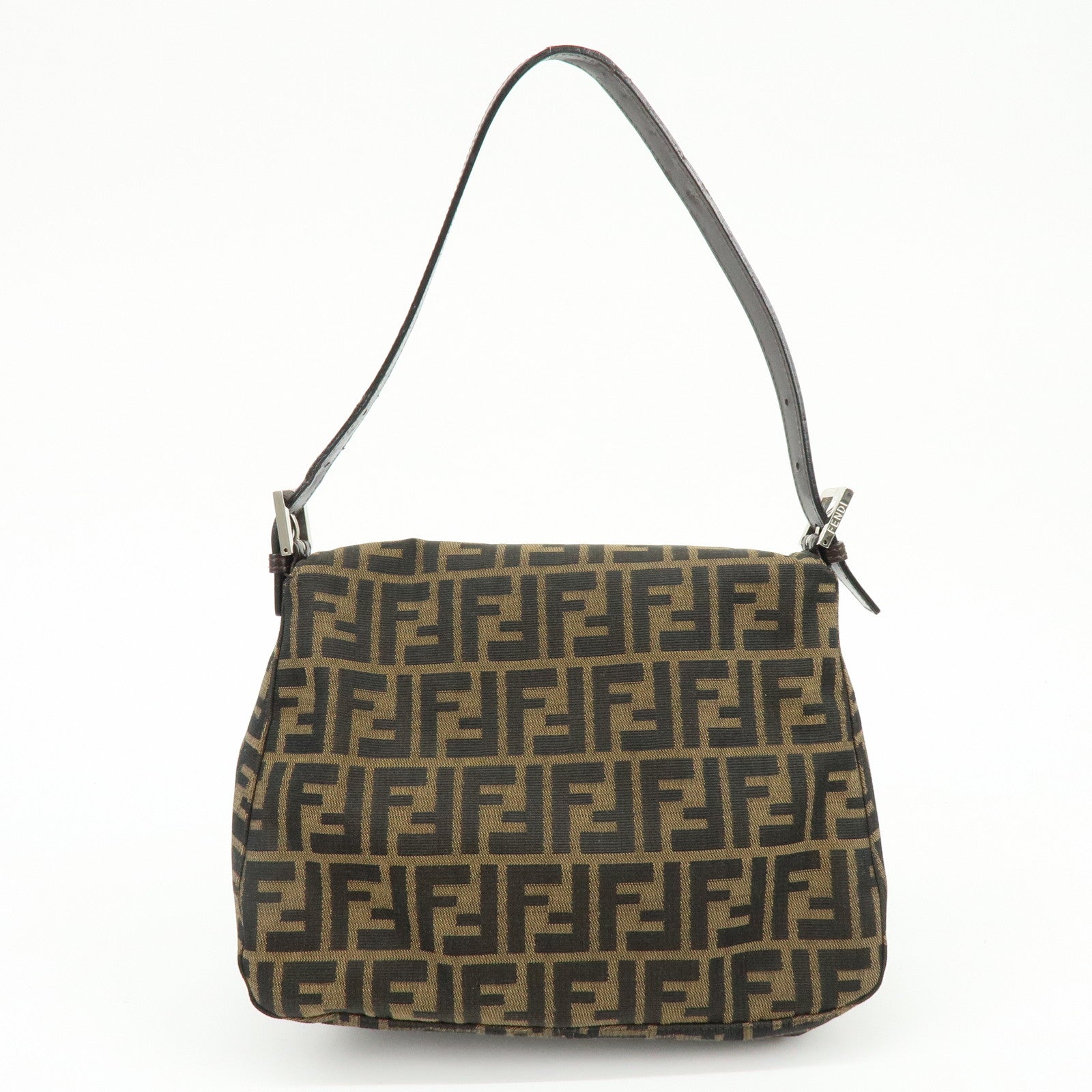 FENDI Mamma Baguette Zucca Canvas Leather Shoulder Bag Brown 26325