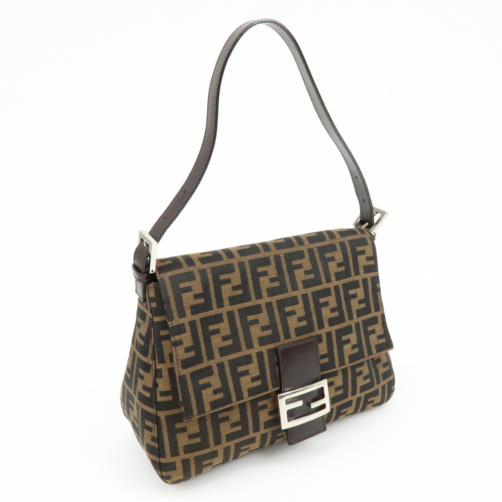 FENDI Mamma Baguette Zucca Canvas Leather Shoulder Bag Hand Bag 26325