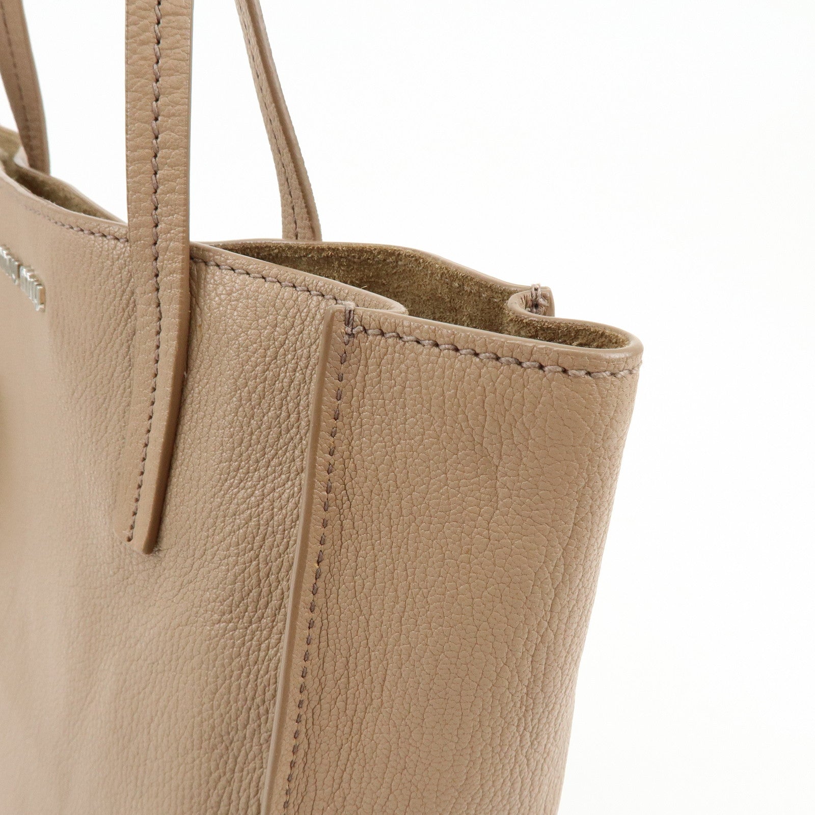 MIU MIU Madras Leather Tote Bag Shoulder Bag Beige RR2012